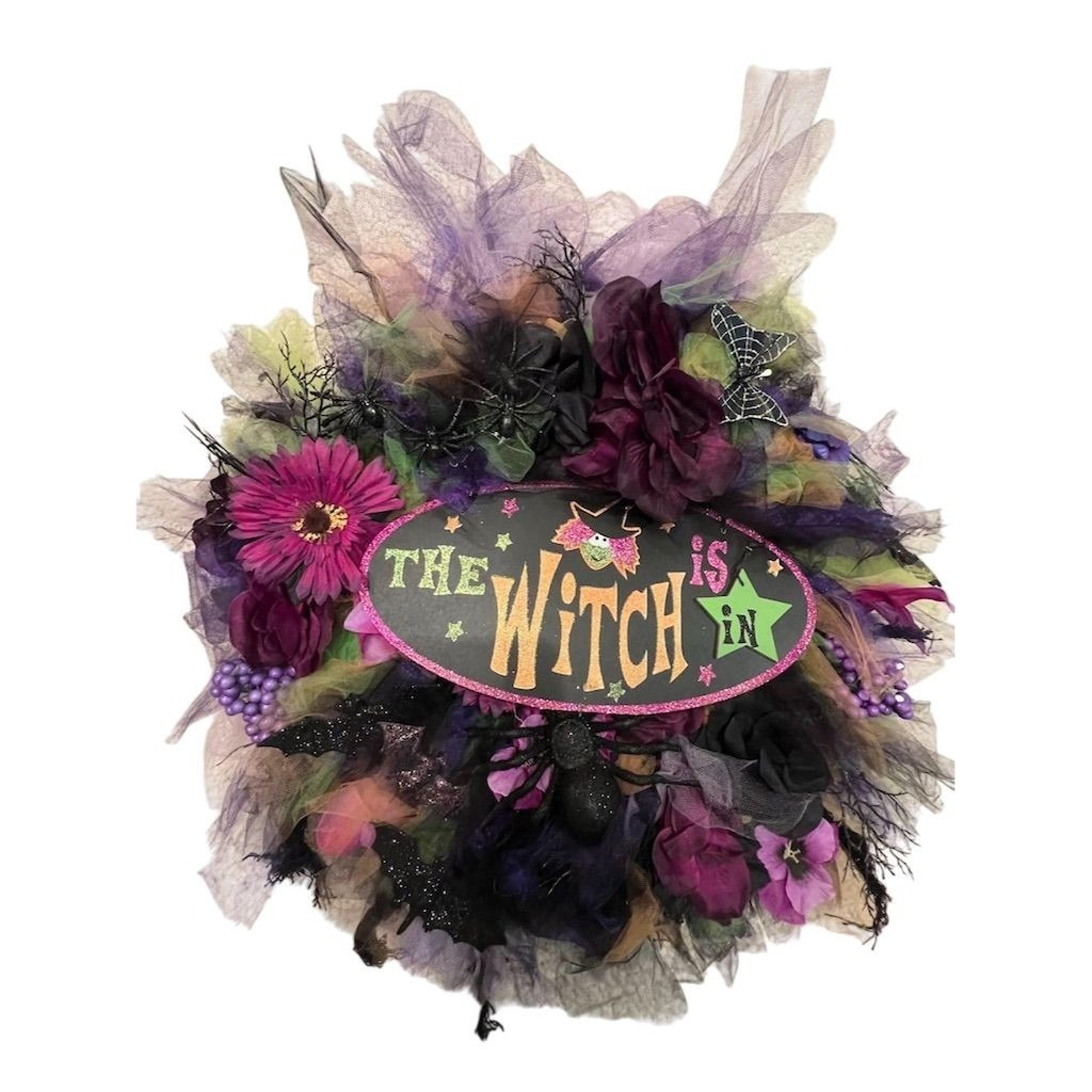 Halloween Witch Wreath "The Witch is In" Door Decoration spooky purple orange