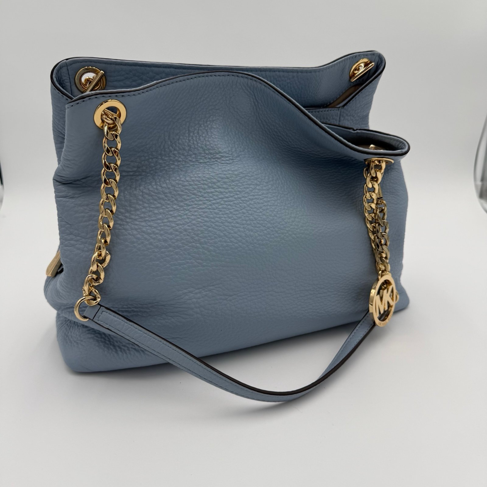 Michael Kors Jet Set Chain Leather Shoulder Bag Purse Baby Powder Blue Casual
