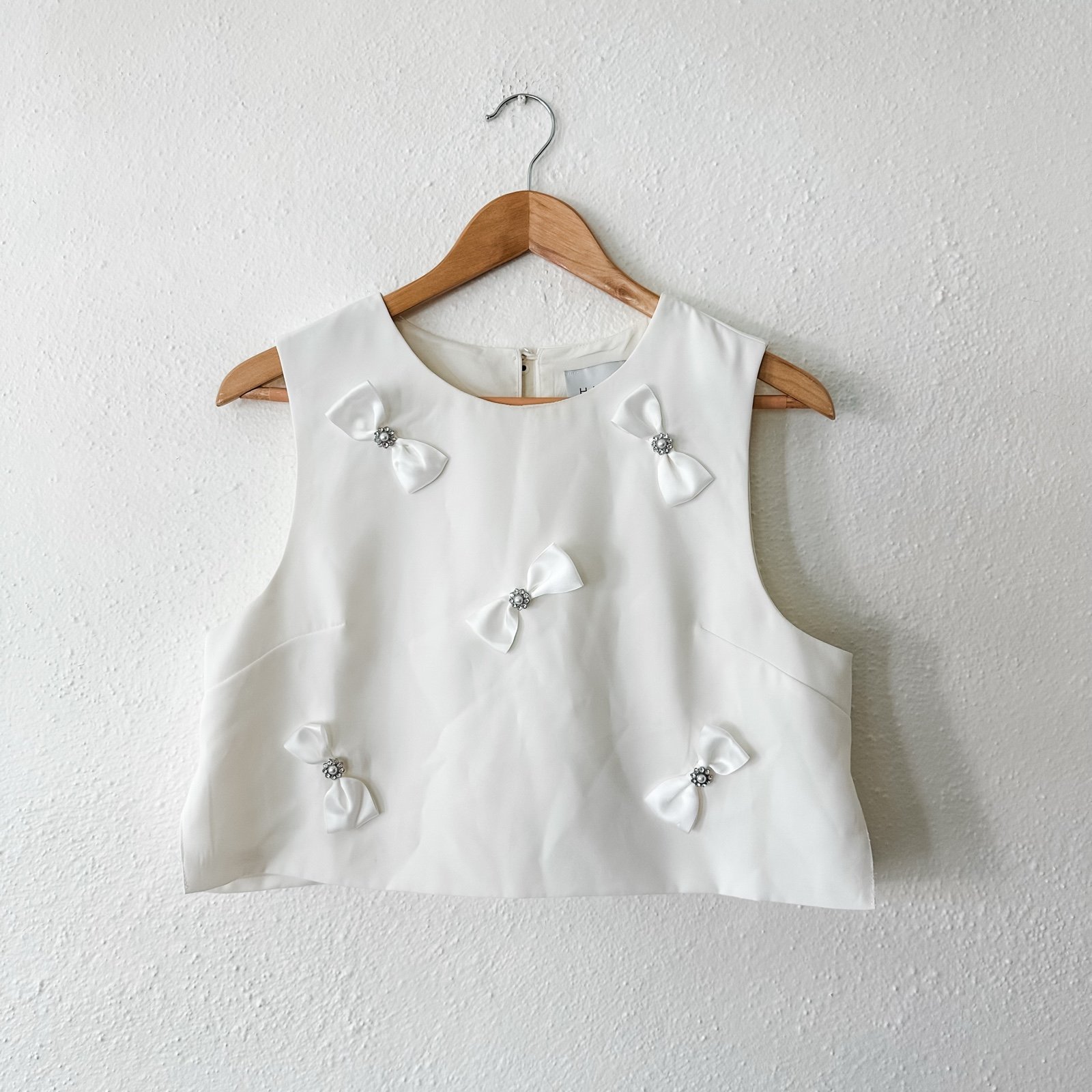 Hausen Womens Ivory Ribbons & Bows Sleeveless Cropped Top sz Large