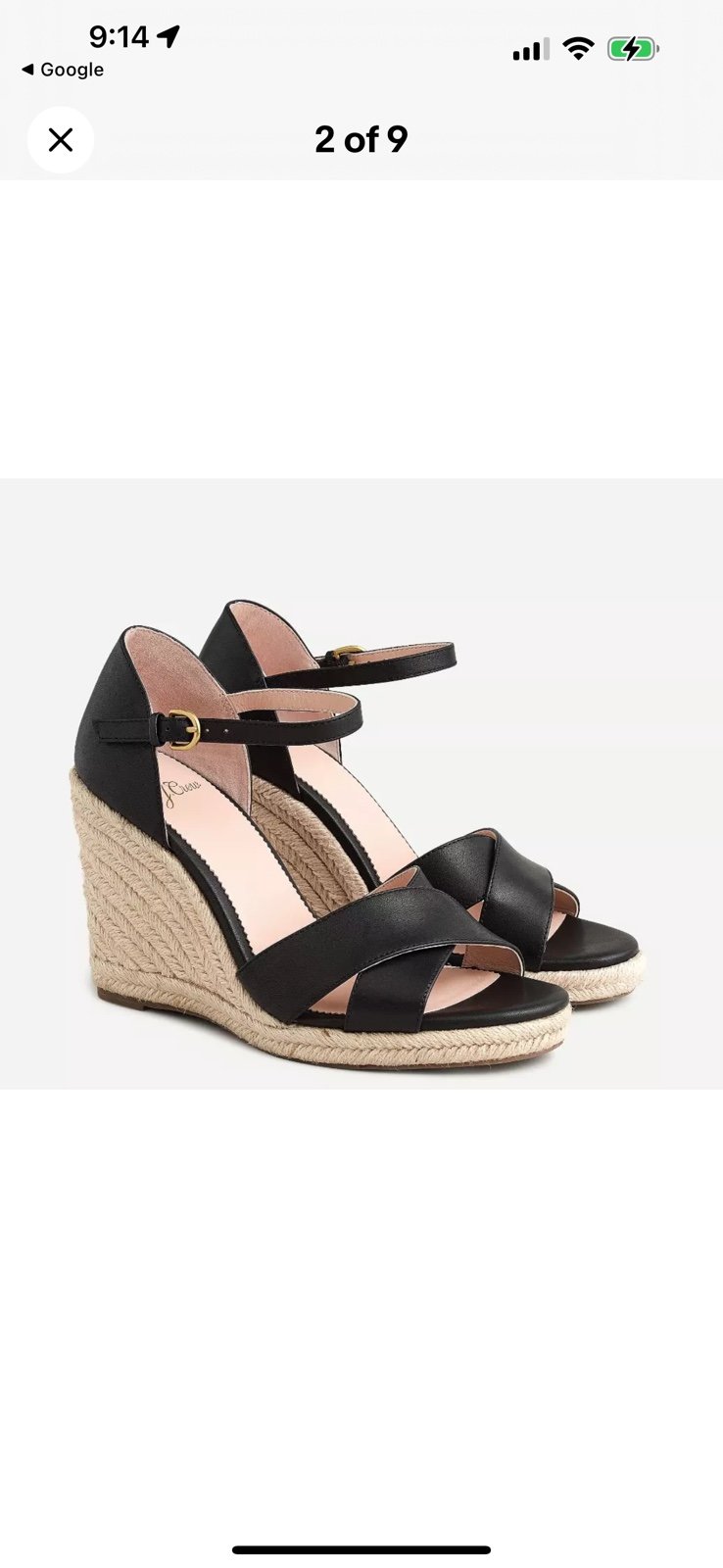 J. CREW Black Leather Espadrille Jute Wedge Sandals