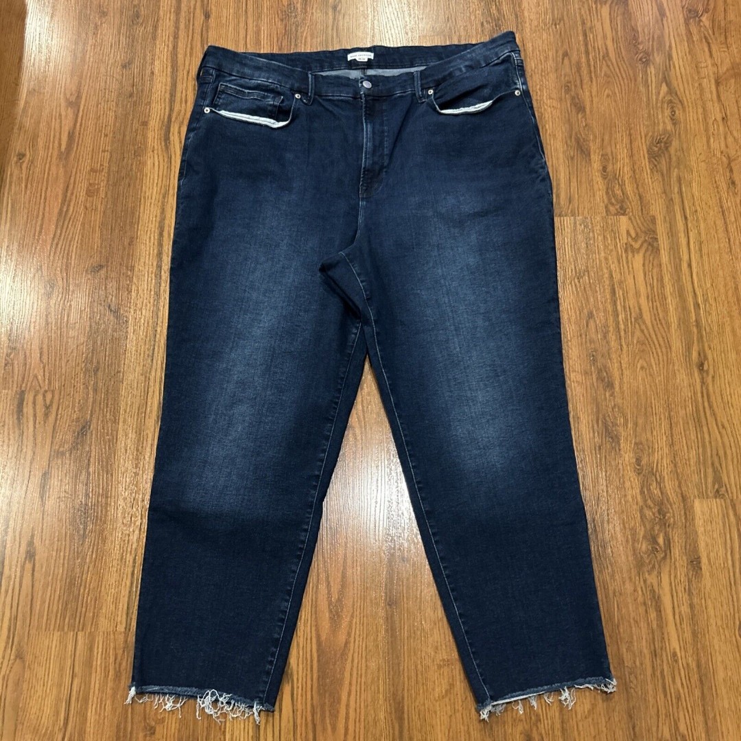 Good American Jeans Womens Plus 28-32 Always Fits Classic Indigo Raw Hem 44x29