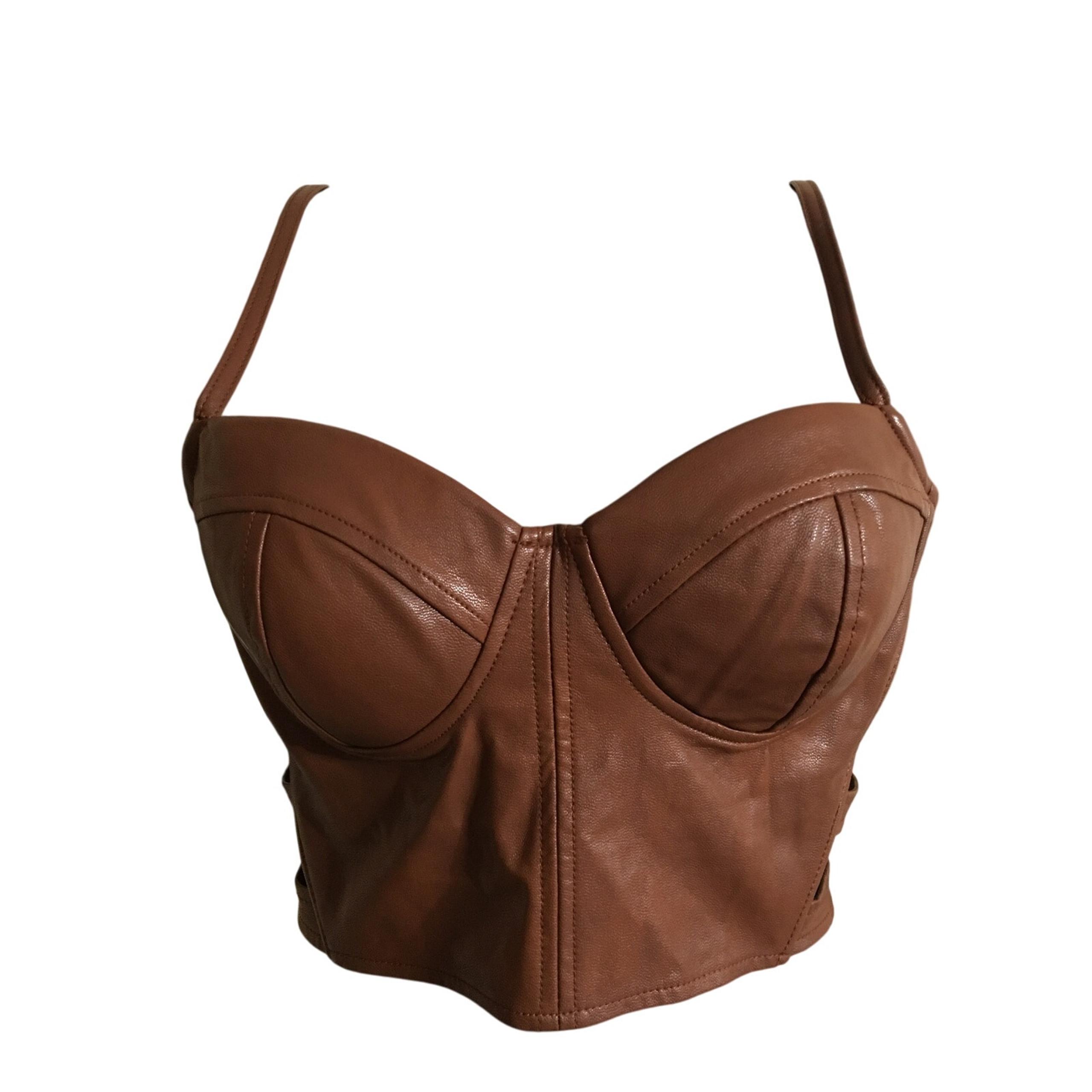 Haute Monde Medium Faux Leather Brown Bustier With Slightly Padded Cups