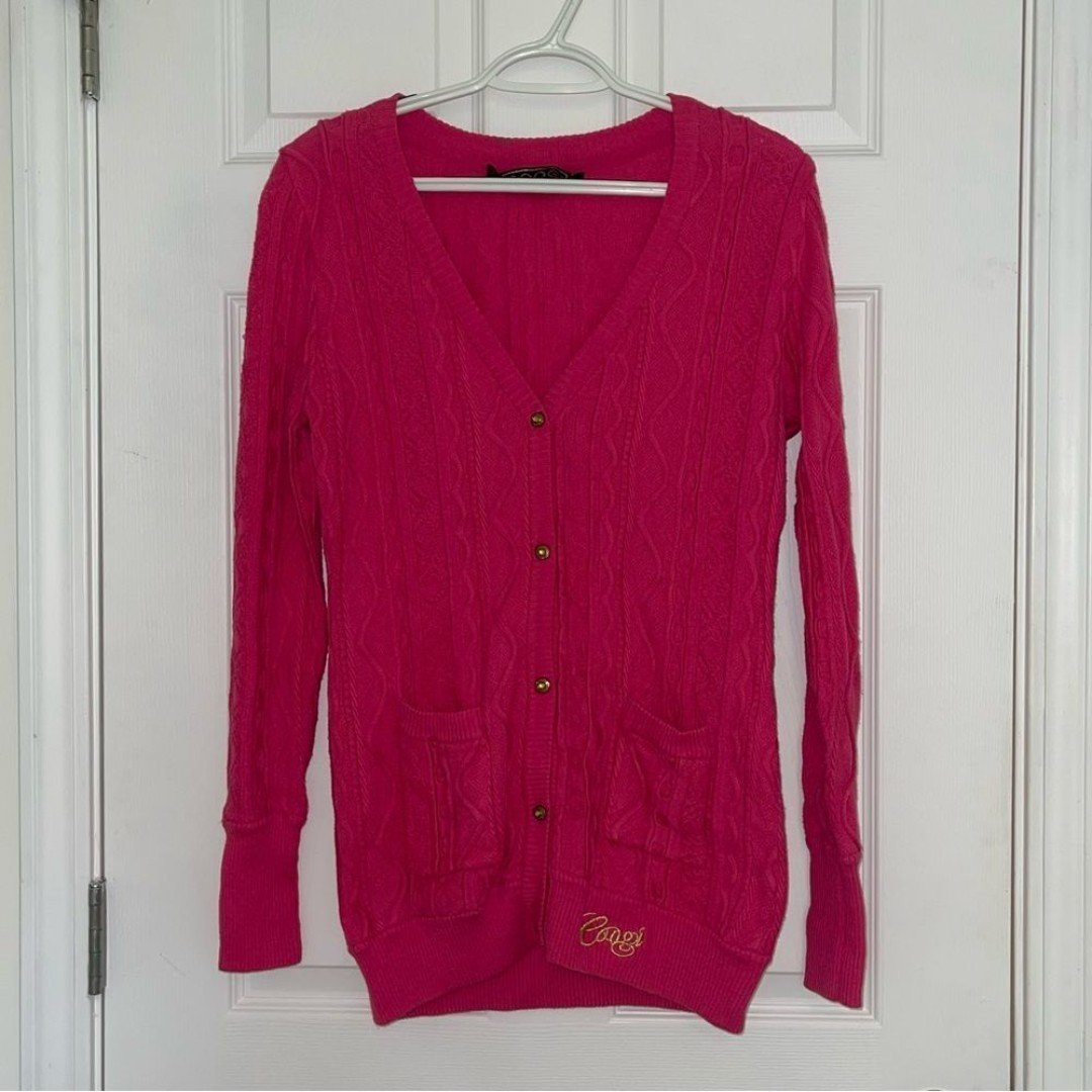 Coogi Sweater women’s L Pink Cardigan V Neck Grandpa Button Front Vintage 90s