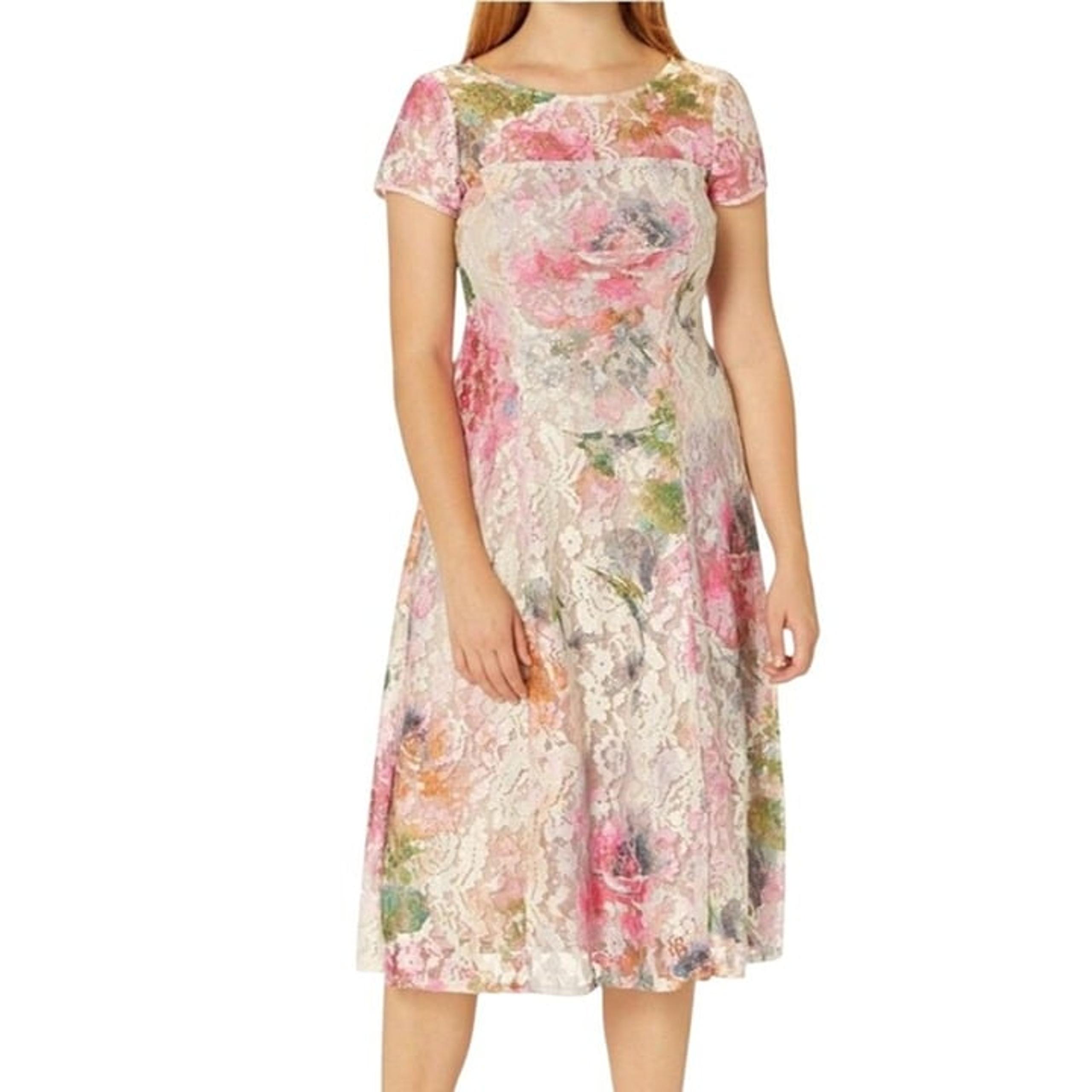 SL Fashions SLNY Floral Sequin Lace Sheer Yoke Dress Tea Length Size 16 NWT