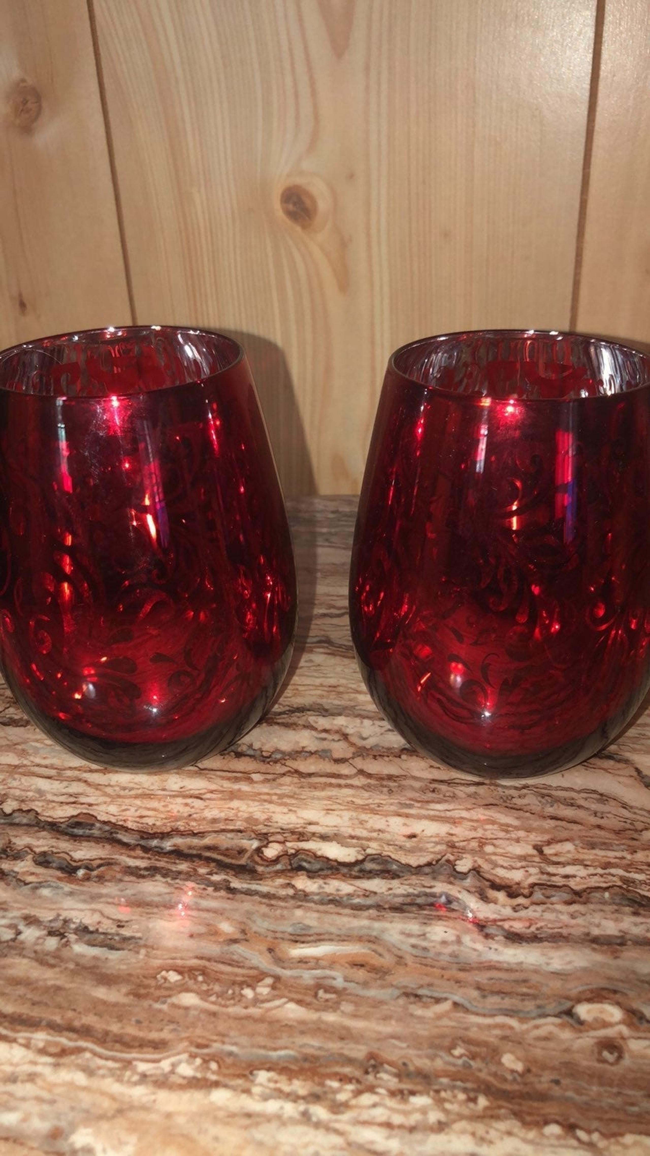2 christmas candle holders red glass