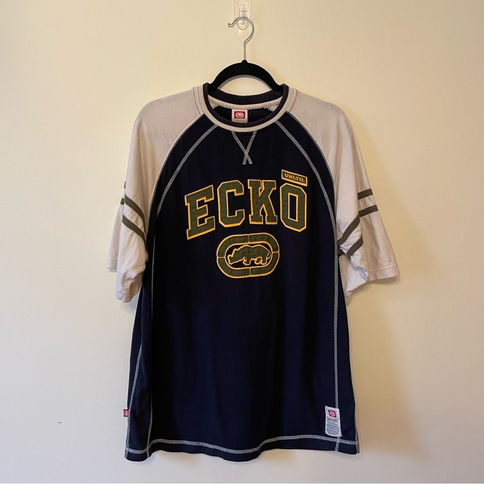 Y2K Ecko Unltd. M short sleeve t-shirt cotton streetwear colorblock blue white