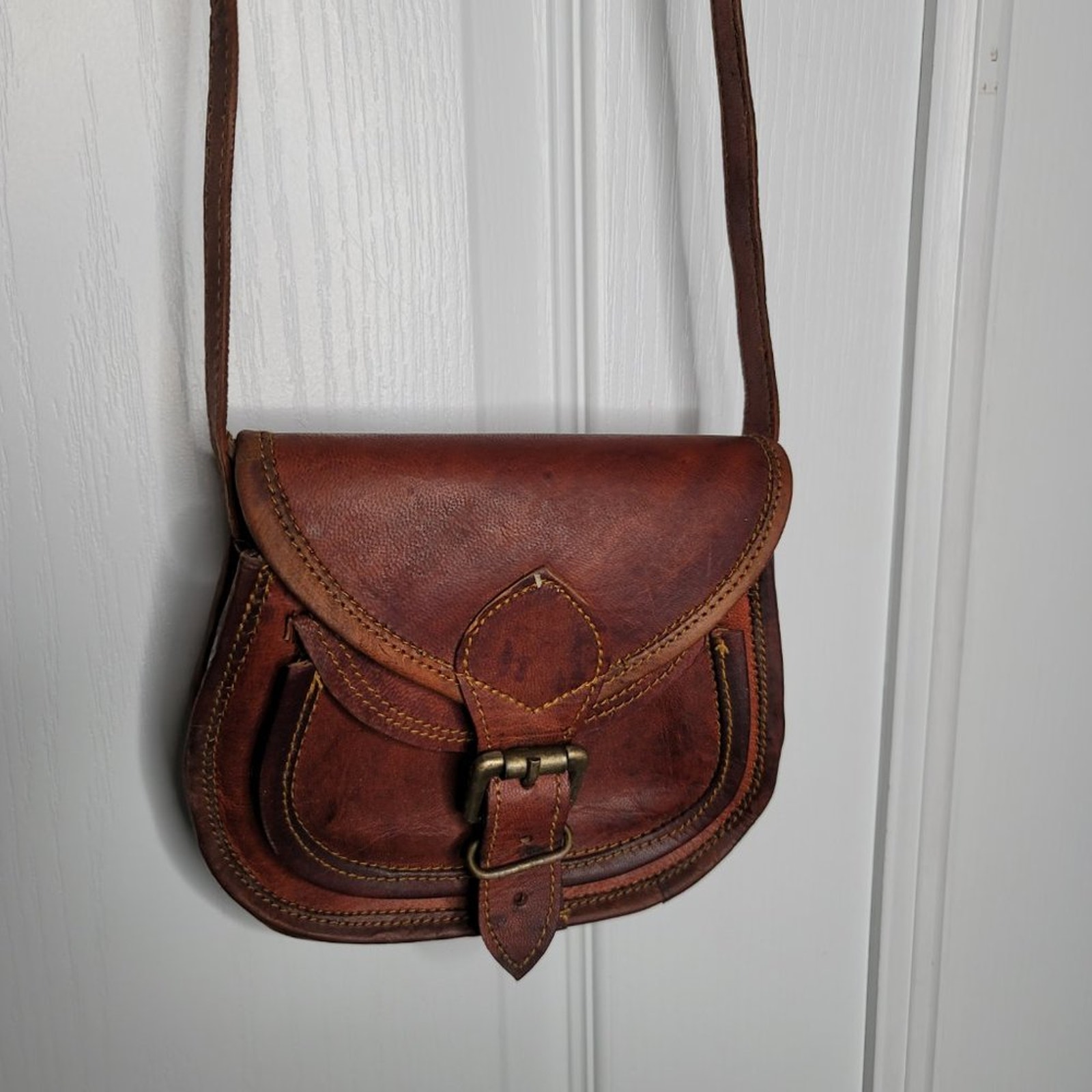 Shoulder Bag vintage Purse Sling Camel Leather Adjustable Strap Small Crossbody