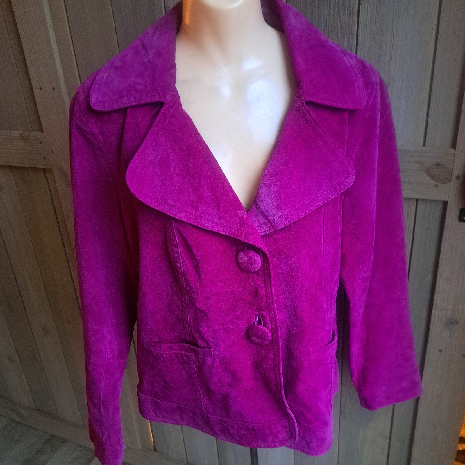 Magenta leather suede blazer jacket