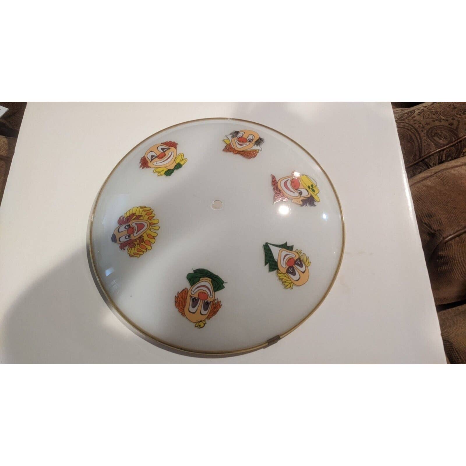 Vintage Clown Circus Coulrophobia Ceiling Light Fixture Glass Cover 1960s?