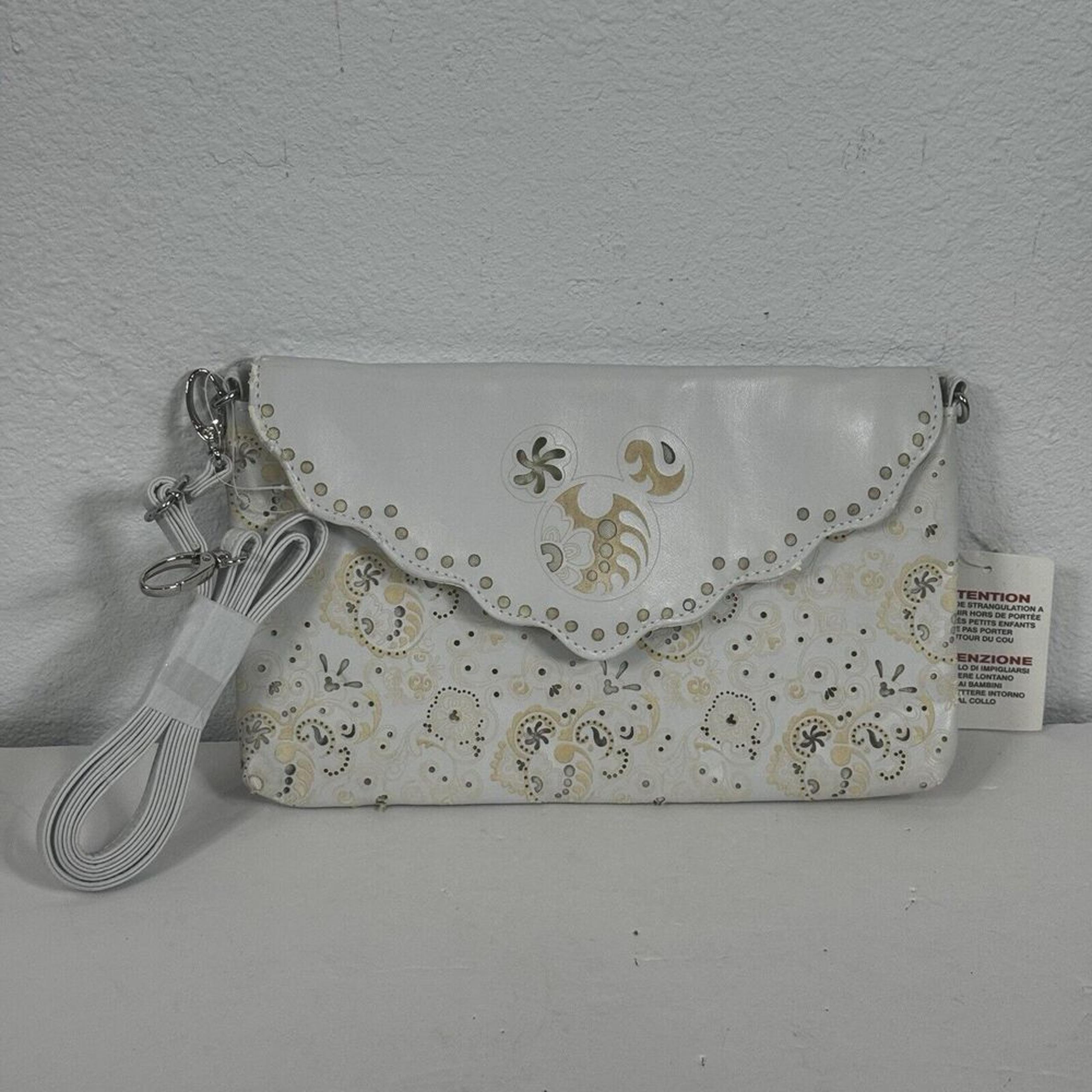 DISNEY PARKS Off-white Gold and Silver cut out Mickey Icon clutch cross over NWT