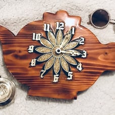 Vintage Teakettle Wooden Wall Clock