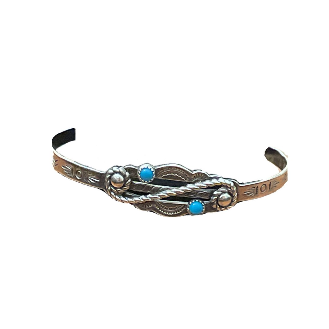 Bell Trading Post Native American Sterling Turquoise Cuff Bracelet Child SZ VTG