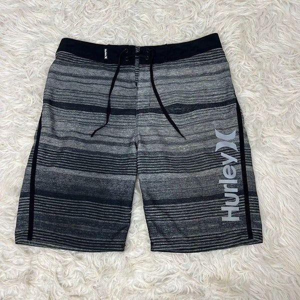 Hurley Men's 29 Grey & Black Striped Phantom Swim Trunks Board Shorts
