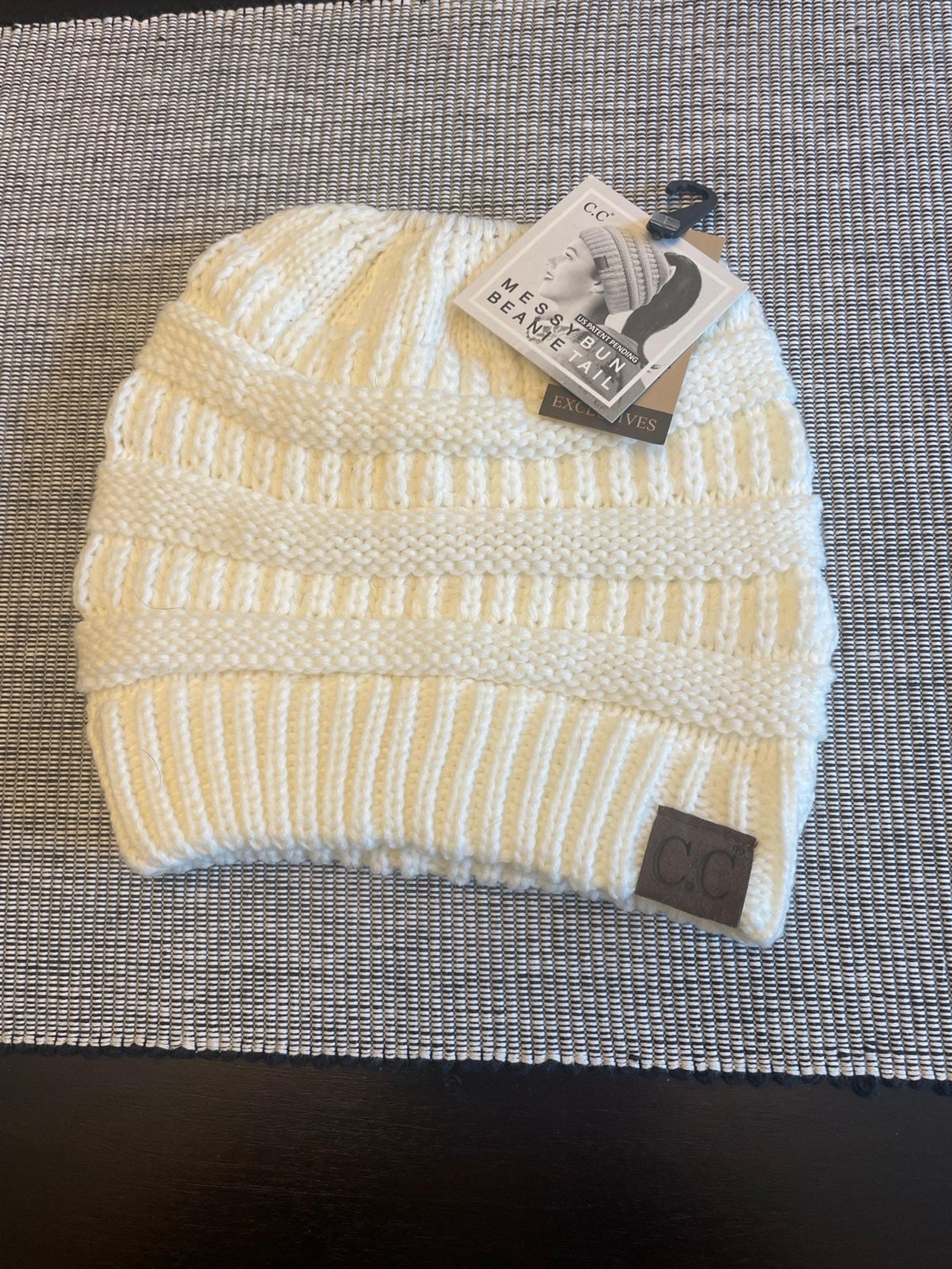 C.C Messy Bun Beanie Tail Ivory NWT - CCB Collection
