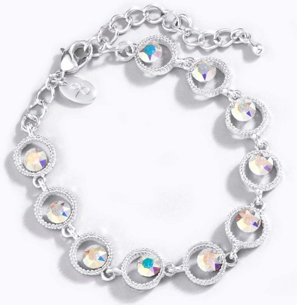 Gorgeous Aurore Boreale Swarovski crystals in rhodium plated bracelet NEW