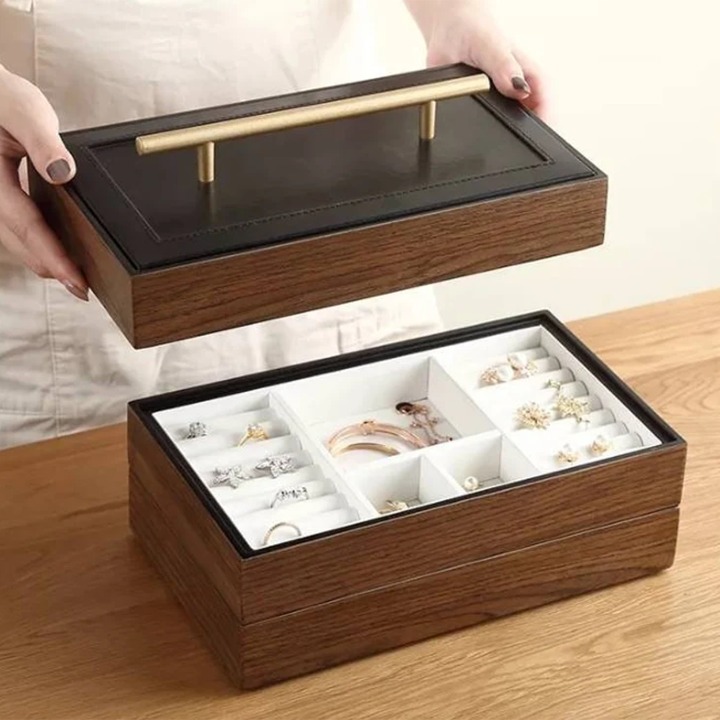 Luxury Jewelry Box for Woman Girls Girlfriend Wife Ideal Gift, Large Faux Wood