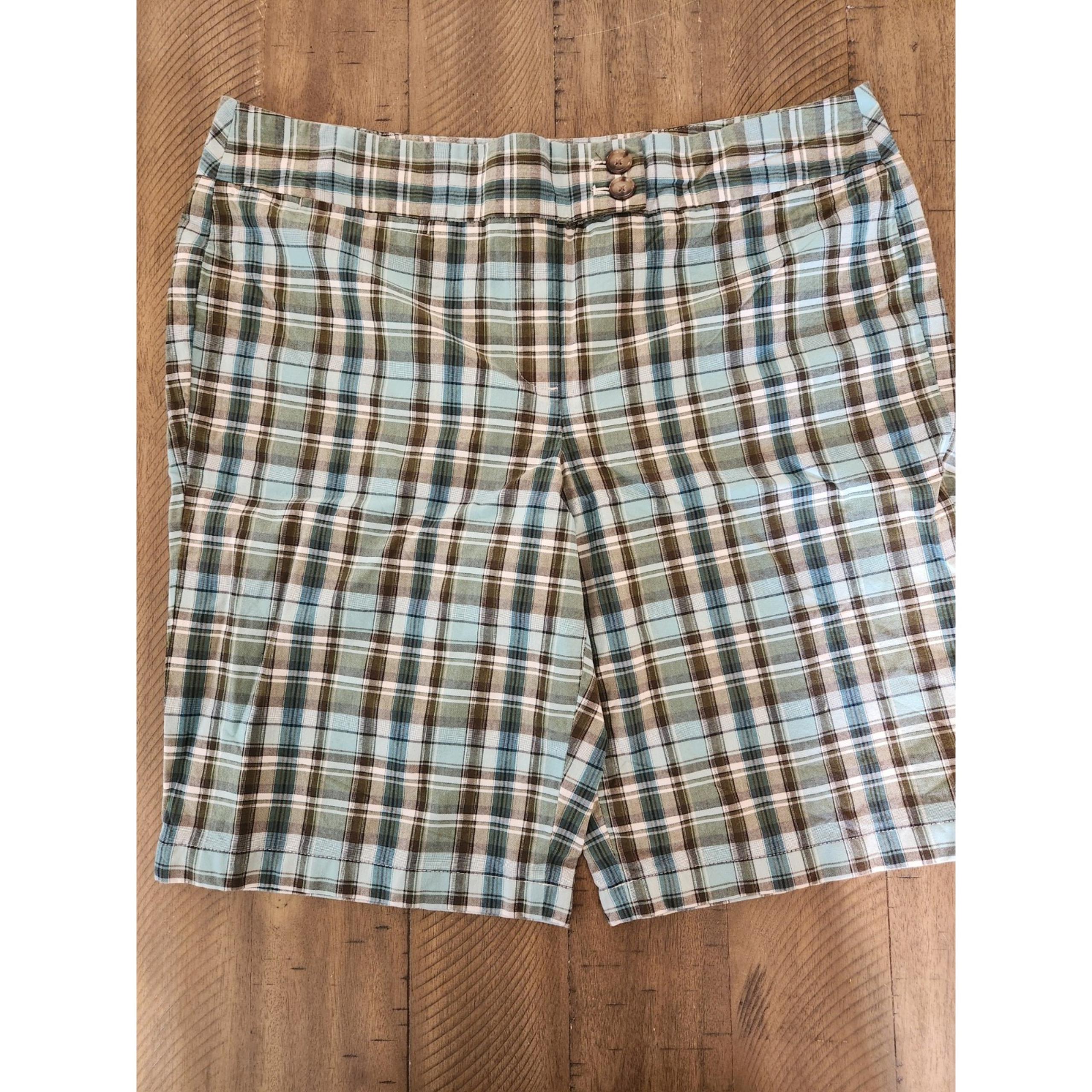 Ann Taylor Shorts Womens Size 12 Green Plaid Flat Front Signature Fit Bermuda