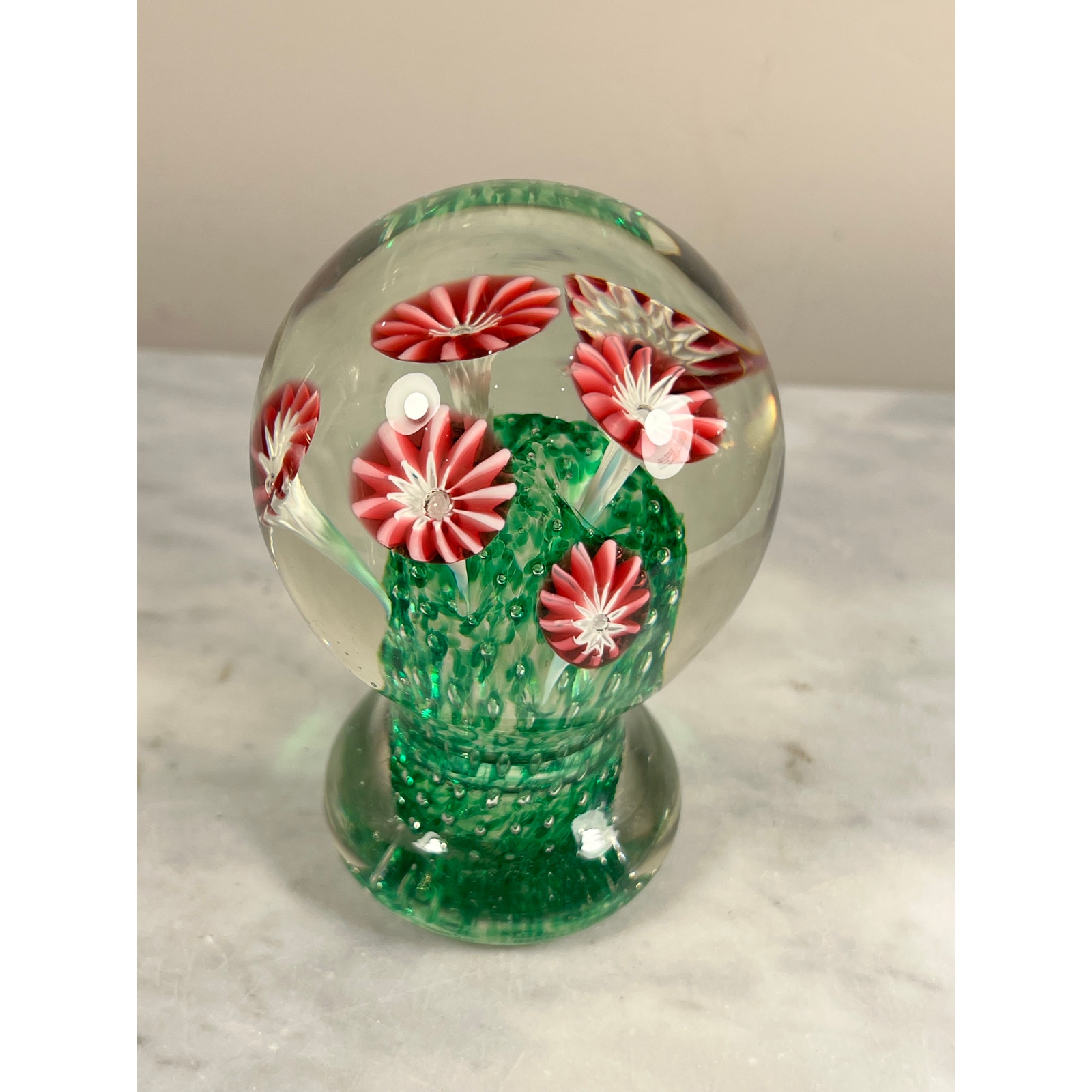 Fratelli Toso Controlled Bubbles, Murano Millefiori Trumpet Flower Paperweight