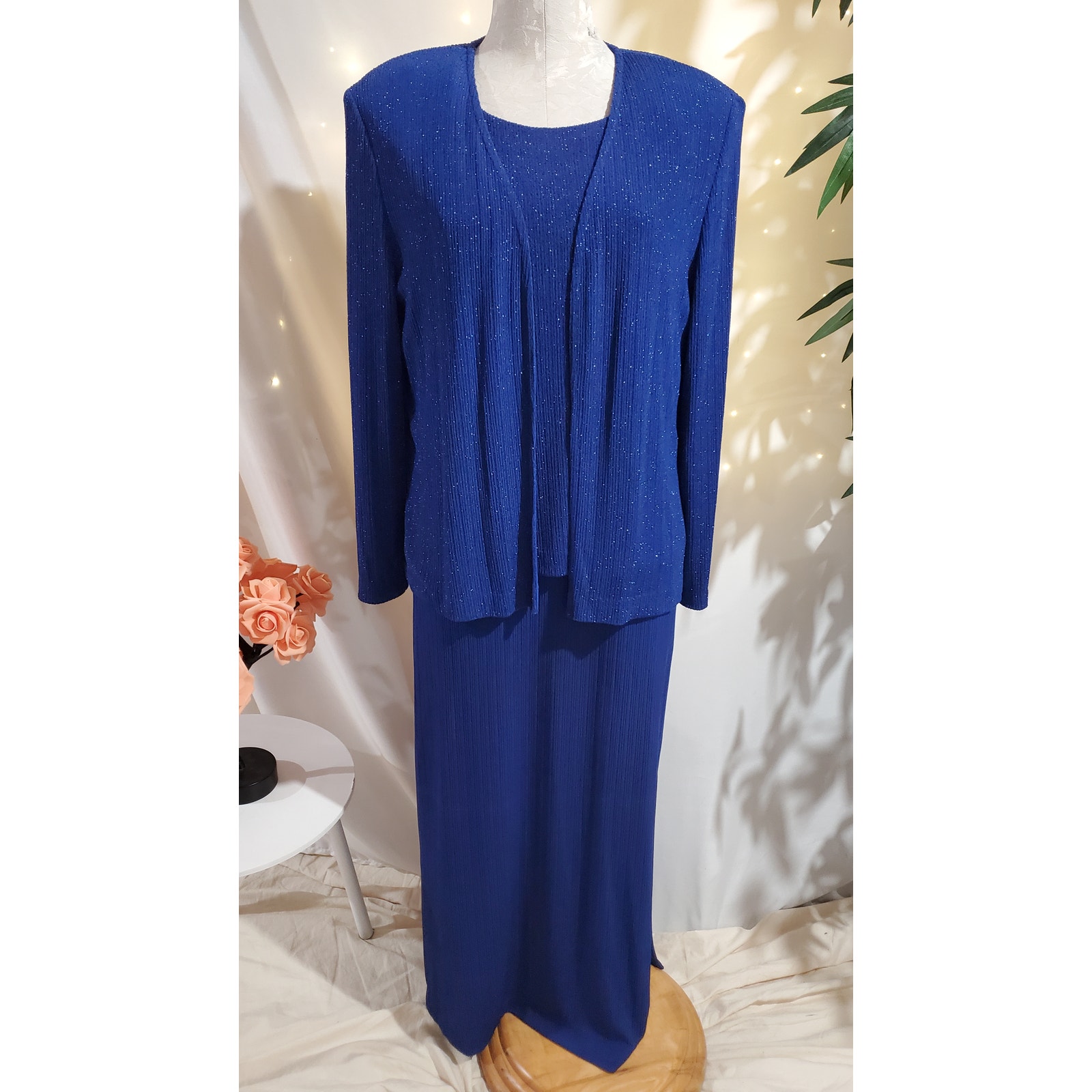 Alex Evenings Vtg 2 Piece Sparkle Maxi Glitter Dress Jacket Set Womens Size 12