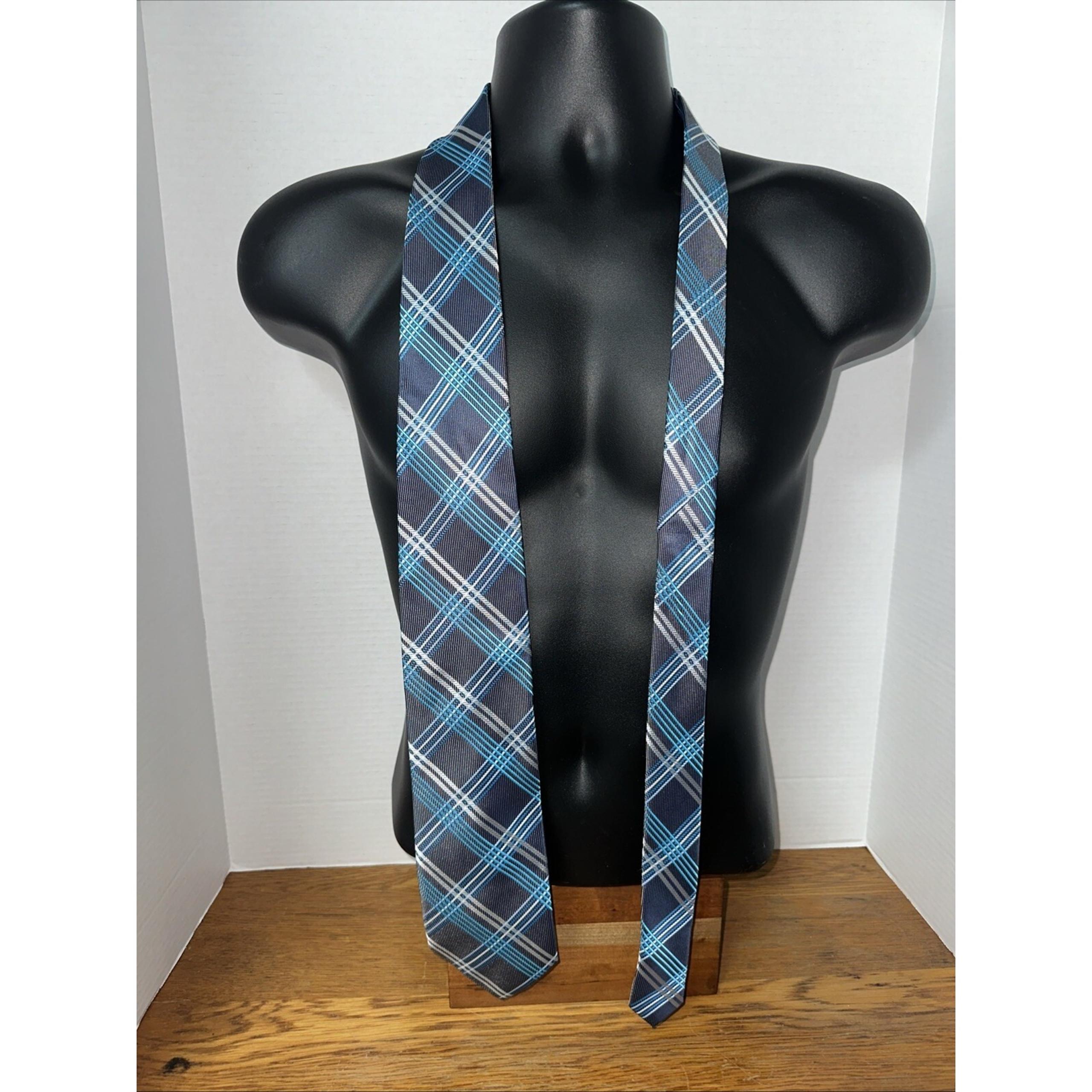 Colours by Alexander Julian Blue Teal Grey Neck Tie Plaid Geometric