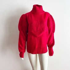 Oscar De La Renta Red Vintage Turtleneck Textured Wool Sweater