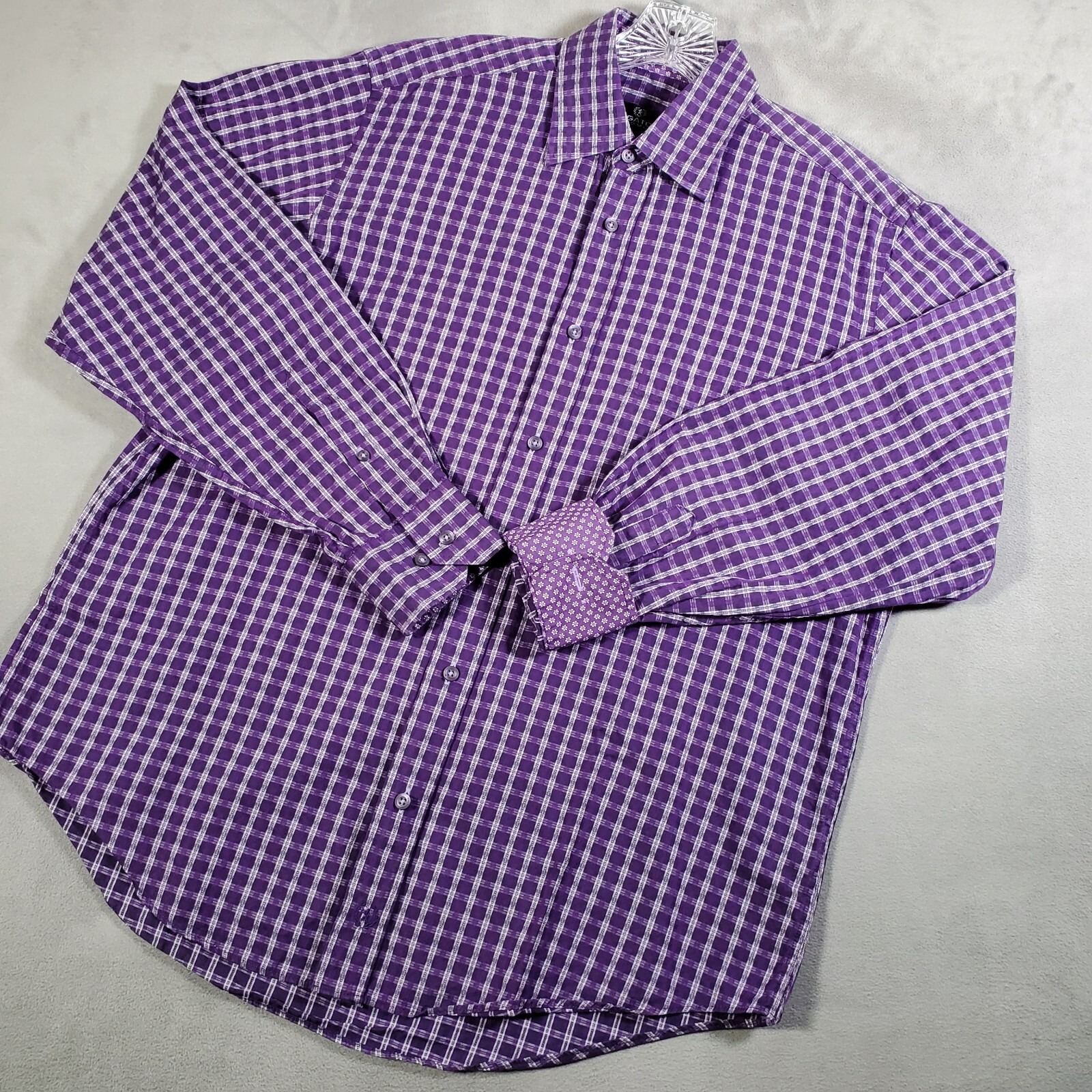 Bugatchi Uomo Shirt Mens M Purple Plaid Cotton Flip Cuff Long Sleeve Office Prep