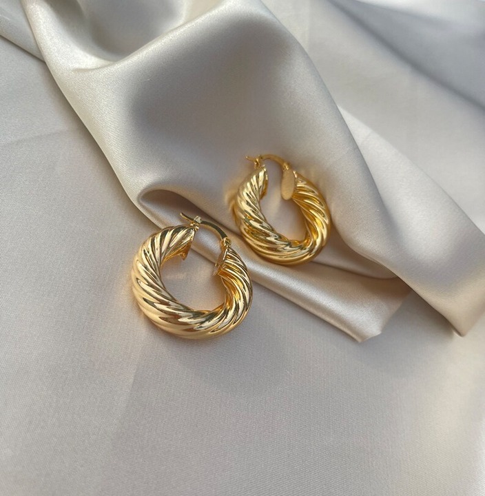 18K Gold Twisted Hoop Earrings ,Gold Hoop Earring, 8mm Gold Hoops, Chunky Hoops