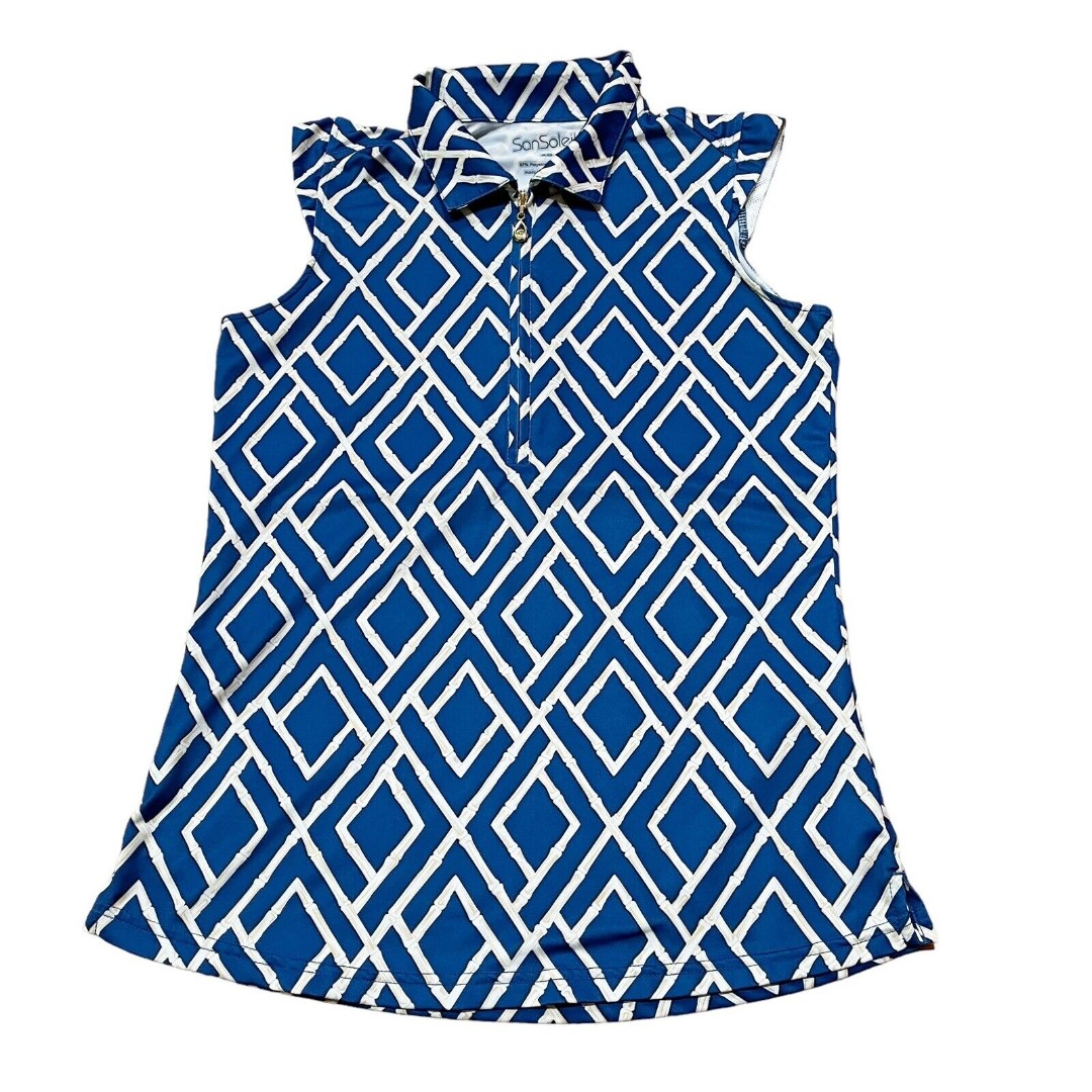 San Soleil Womens Golf Tank Polo Shirt Top Size XS Sleeveless Geo Pattern EUC