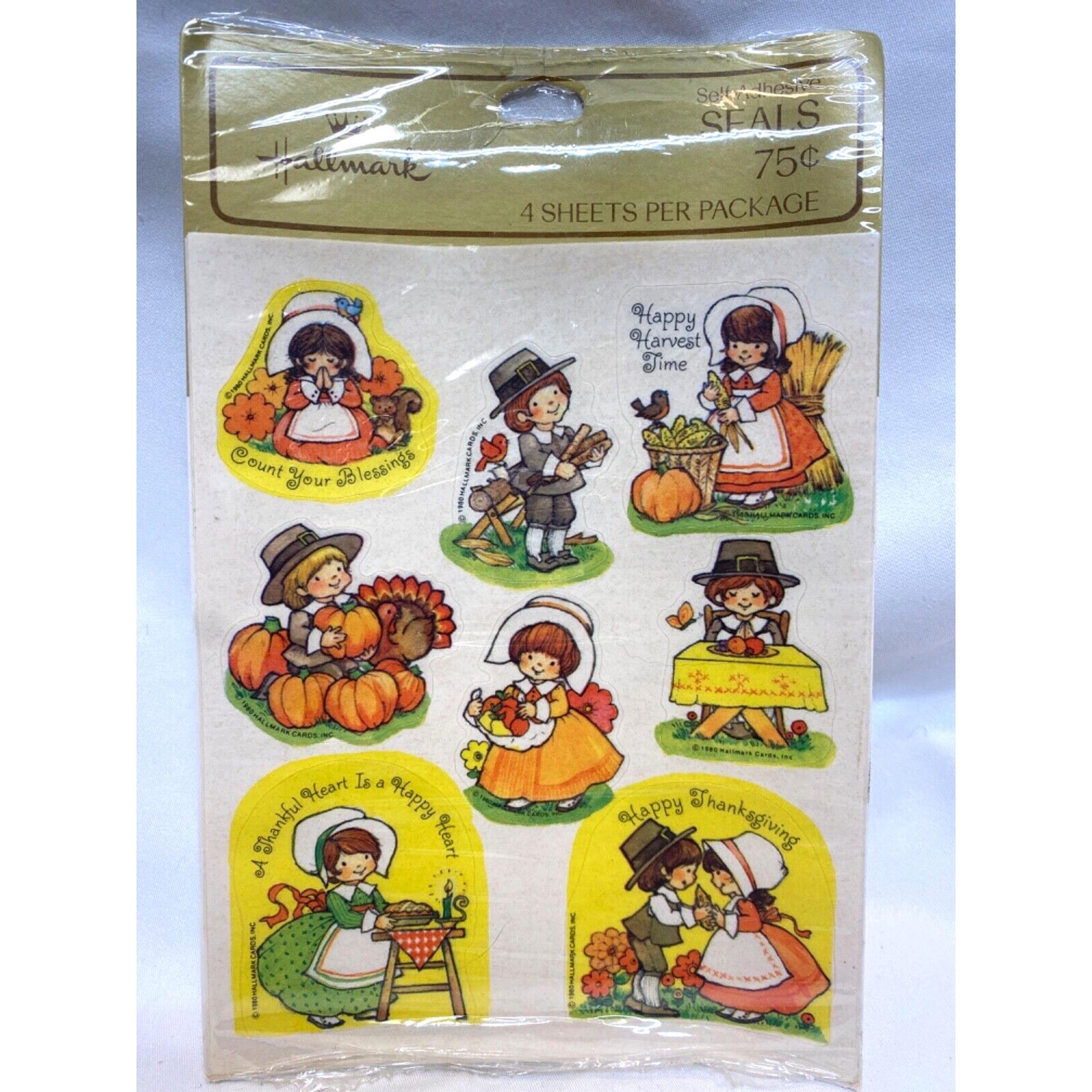 Rare Vintage 1980 Hallmark Thanksgiving Stickers 4 Sheets Sealed Pack