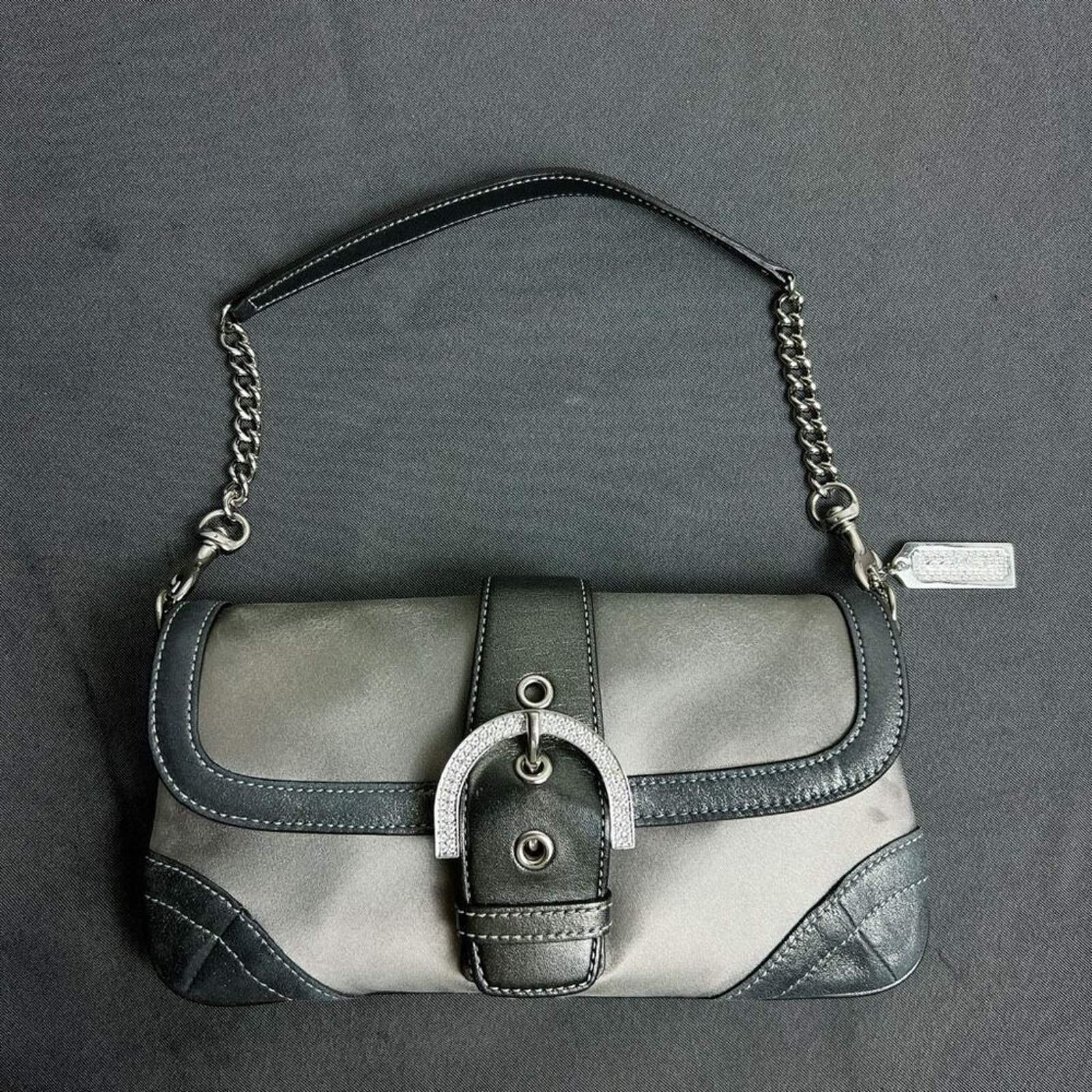 Coach Vintage Gorgeous Black Satin Rhinestones & Bow Clutch Hand Bag Purse, a li