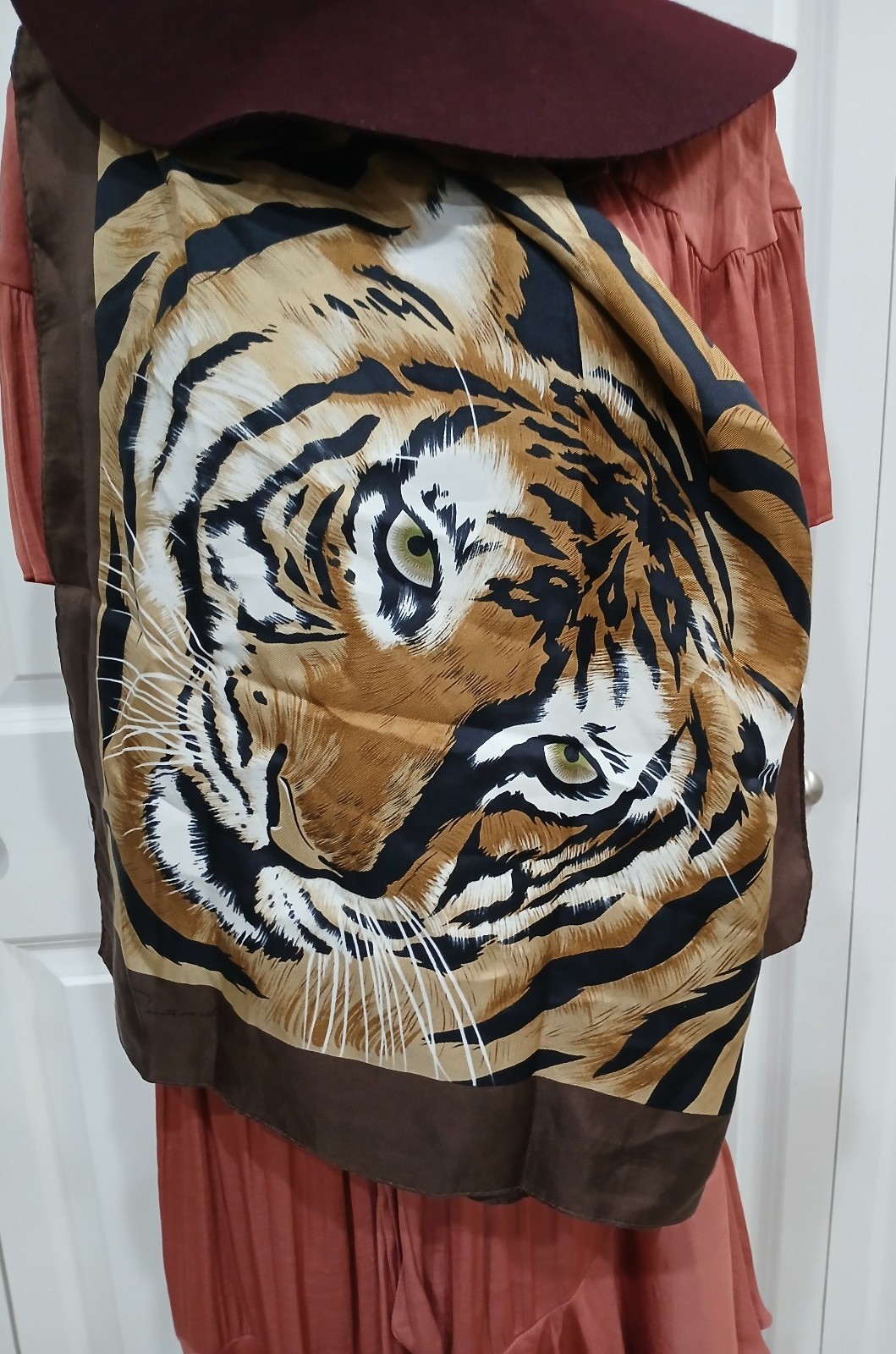 Vintage Oscar De La Renta Tiger Print Silk Scarf