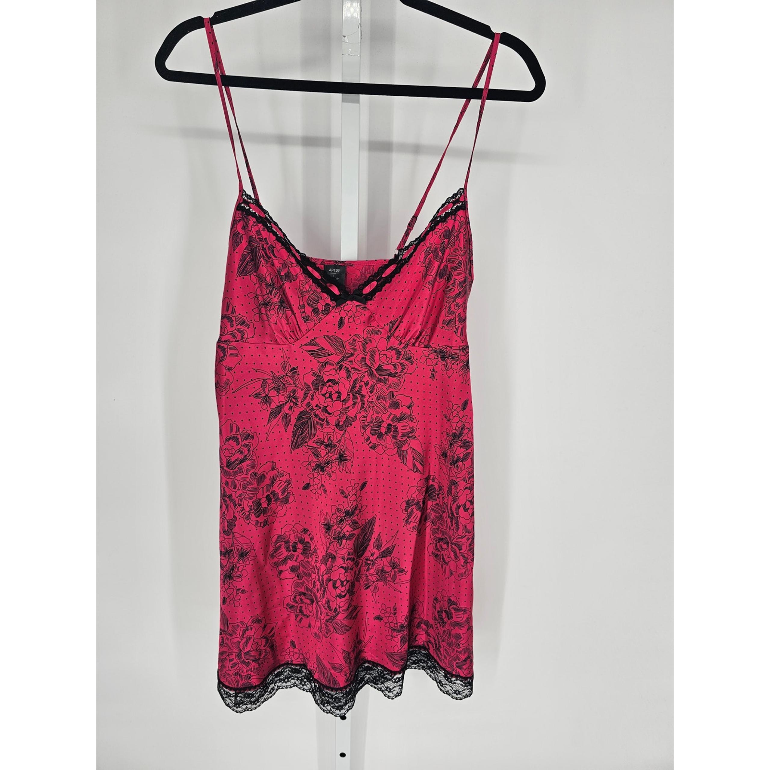 Apt 9 Intimates Womens Sz L Nightie Pink Black Floral Lace Trim