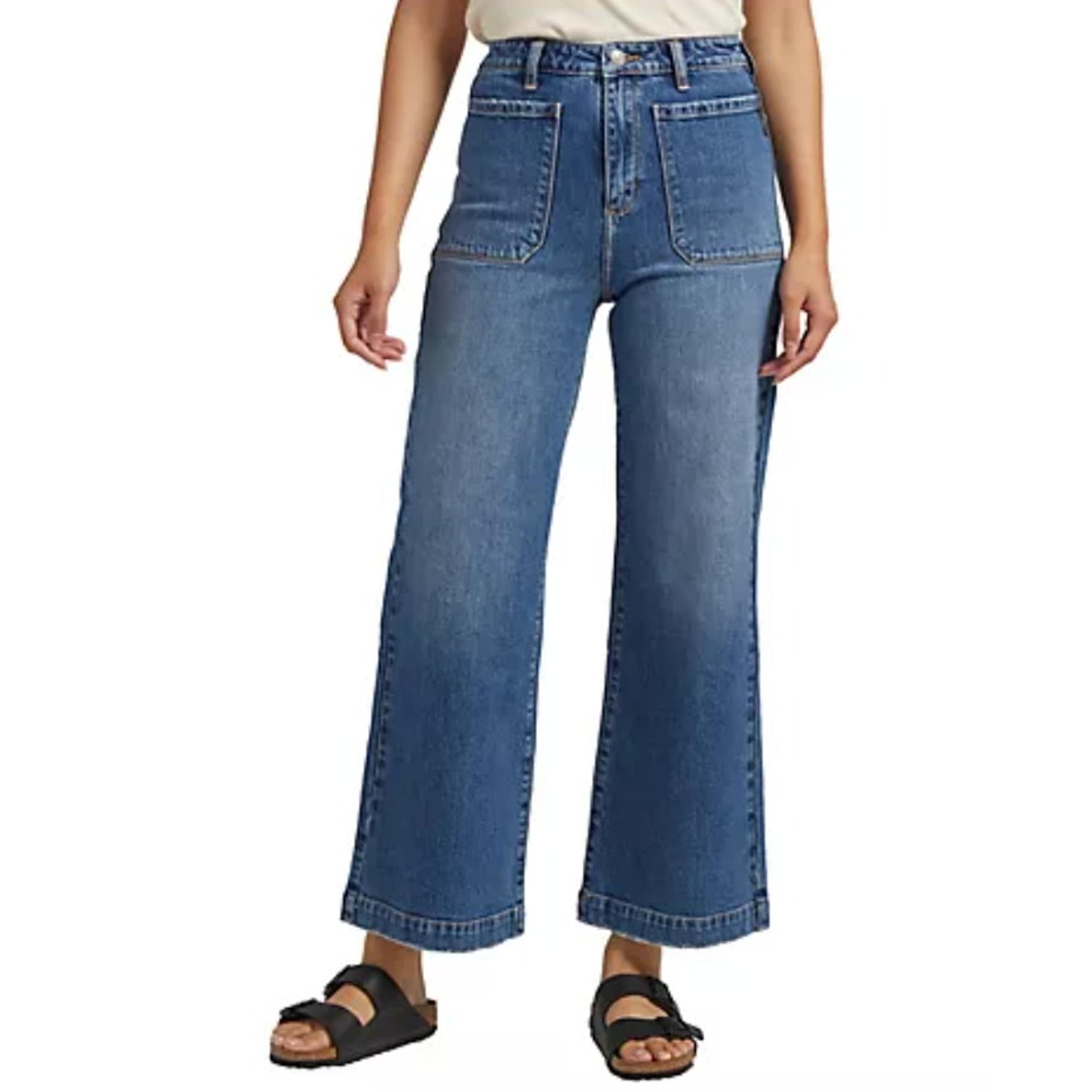 Silver Vintage Patch Pocket Wide Leg Jeans 29 8 Dark Medium Wash RCS313