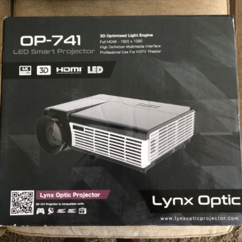 LED 4k 3D Projector Lynx Optic OP-741 w/ 72” Zero Edge Screen & Accessory Kit