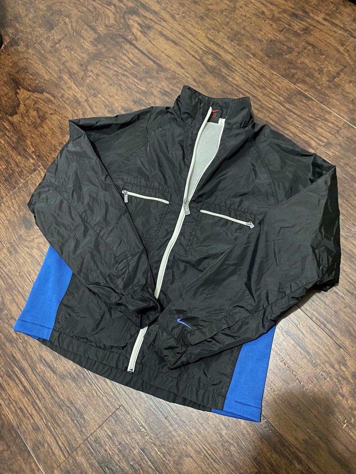 Vintage Nike 90s Windbreaker Zip Black Blue boys kids size M jacket lightweight