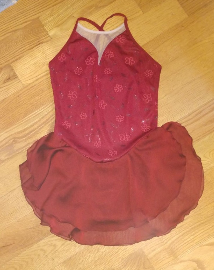 Burgundy Wine Ice skating dance ballet twirl Dress sheer skirt S Ladies Juniors