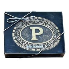 Montana Silversmiths Oval Brass Cast Filigree Initial P Belt Buckle Rope Border