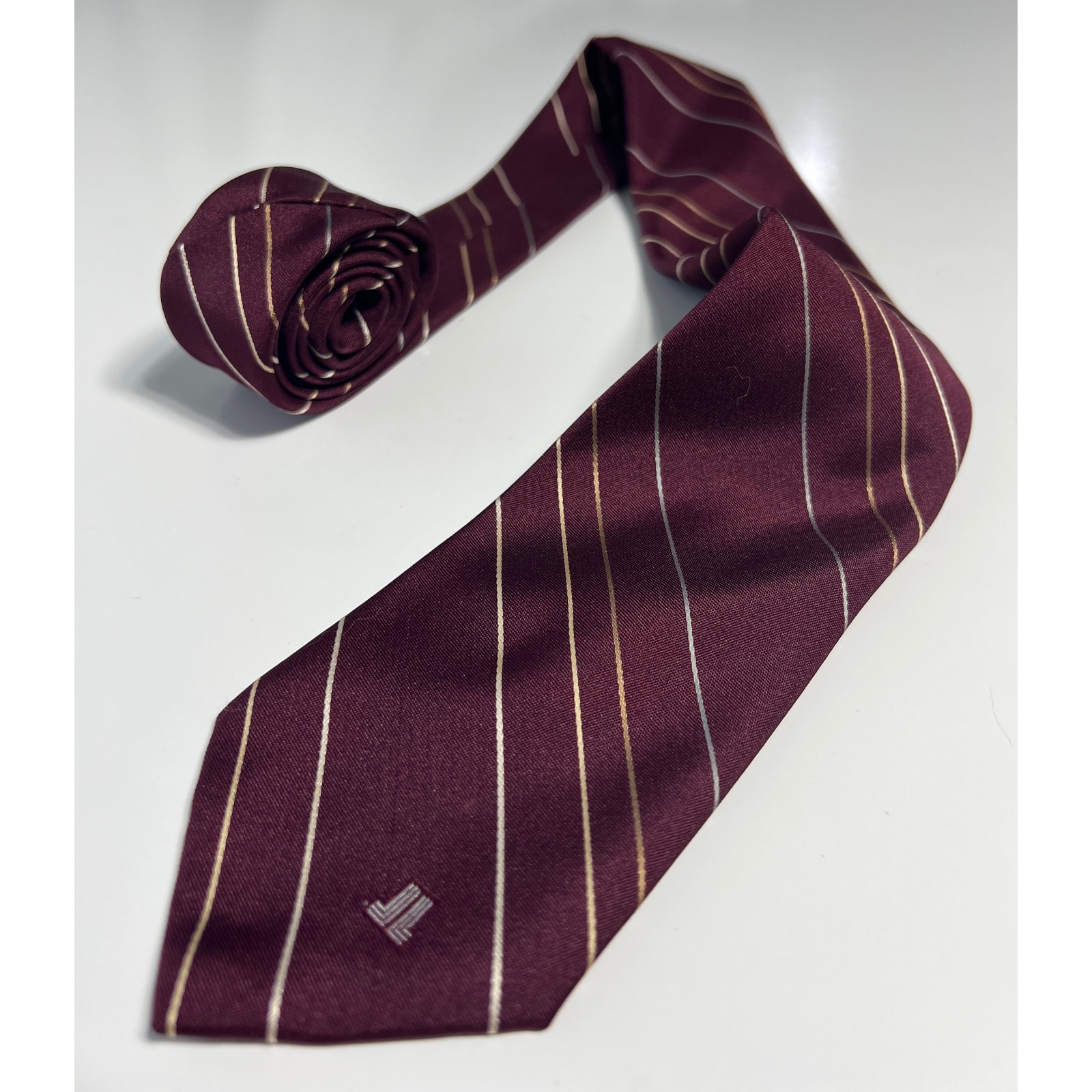 Lanvin New York Paris Mens Vintage Red Striped Designer Necktie Neck Tie