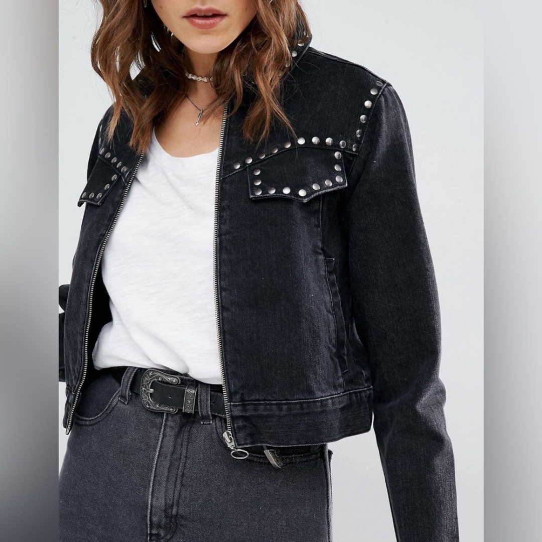 Mango Western Star Studded Denim Jacket Sz S