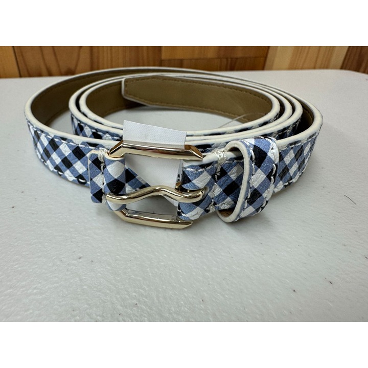 Talbots Plaid Blue Women's Leather Belt Size XL
