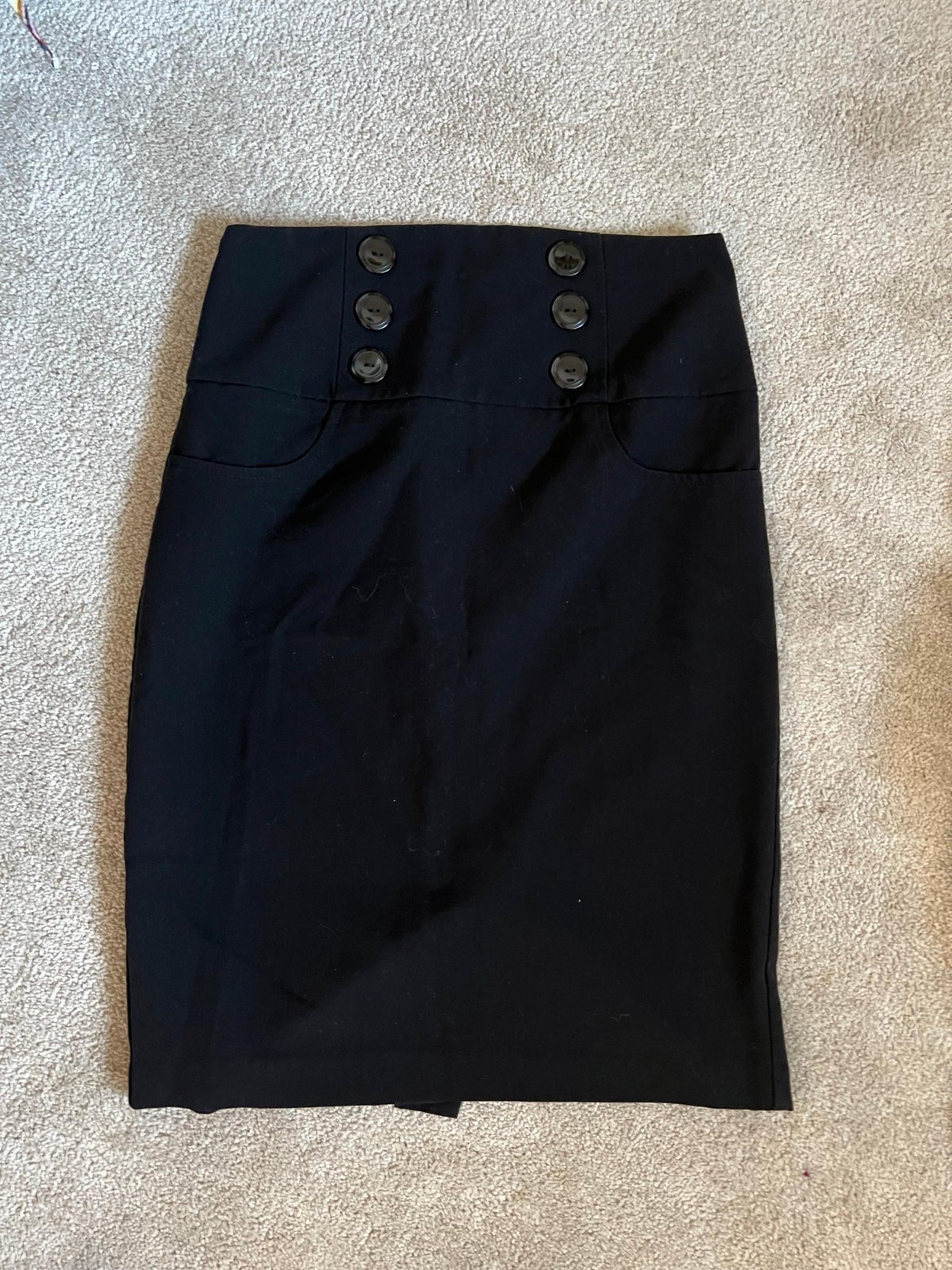 Black Pencil Skirt with Button Detailing ( size 5 )