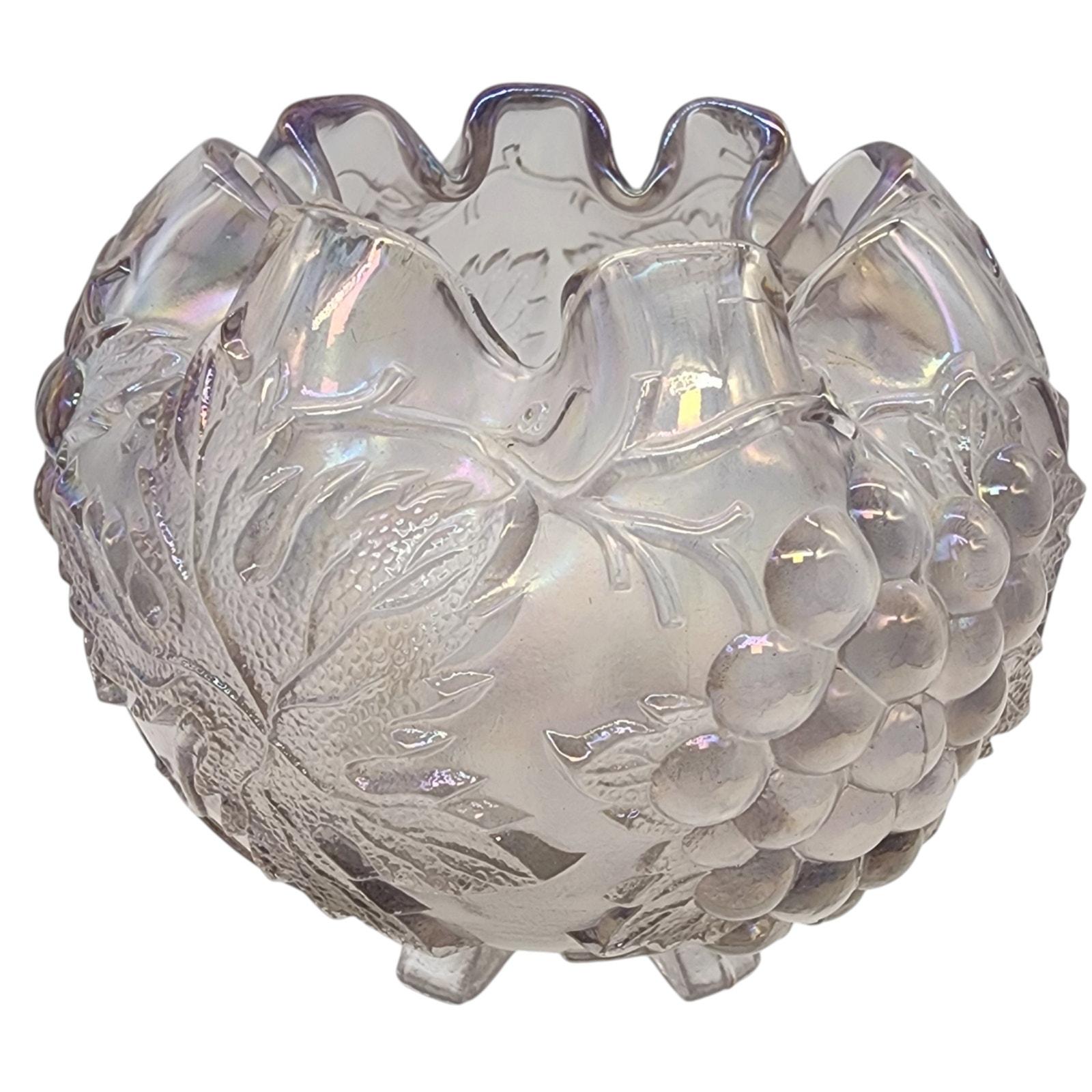 Vintage Dugan Glass Lavendar Iridescant Grape Delight Footed Bowl