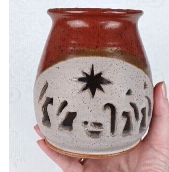 NC Studio Art Pottery Christmas Manger Candle Holder Hankins Statesville