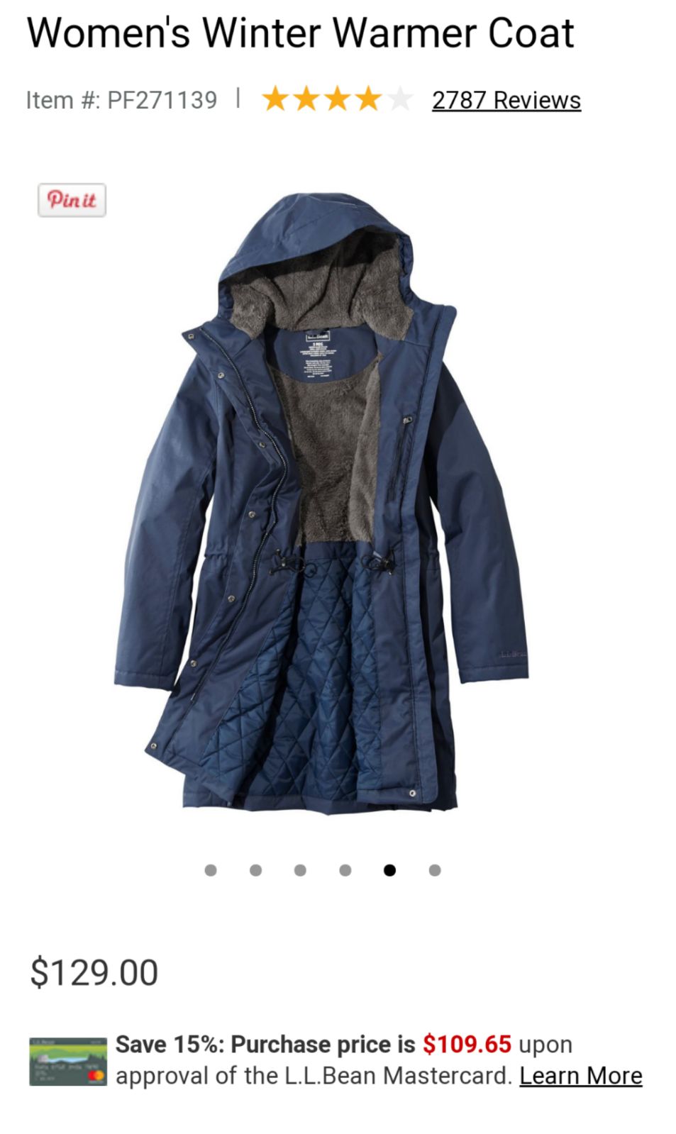 L.L. Bean winter warmer coat