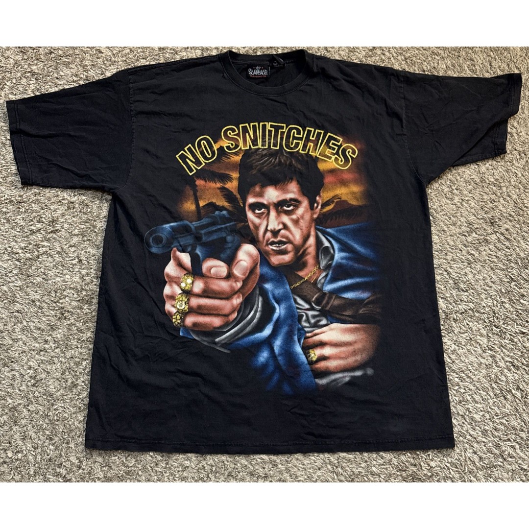 Vintage Y2K Scarface Tony Montana No Snitches Big Large Graphic Print Tee 3XL