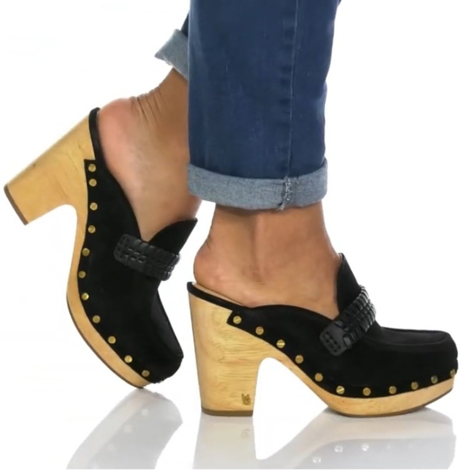 Veronica Beard Delia Black Suede Clogs Steampunk Size 9.5 Loafer Style