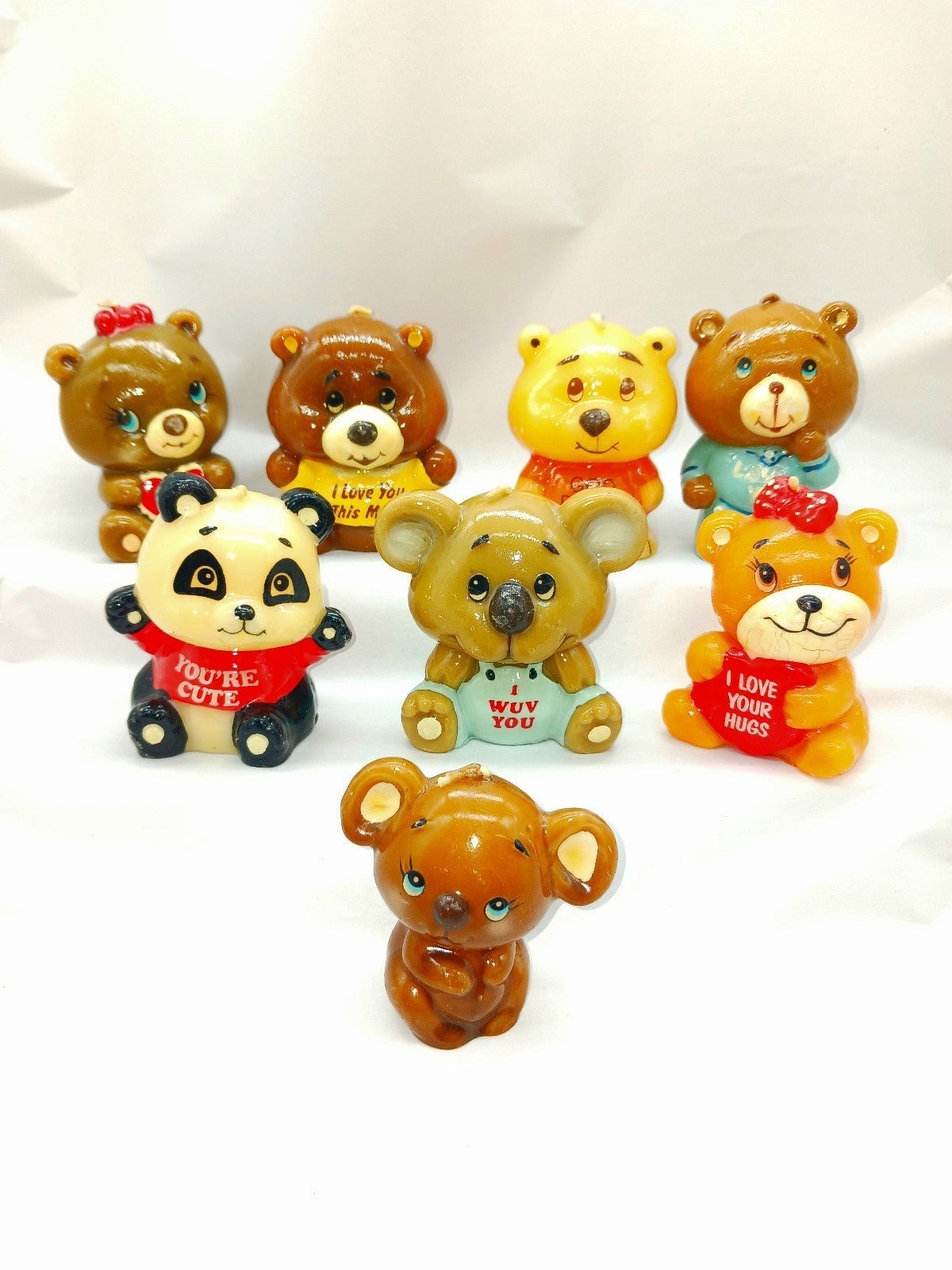 Vintage Russ Bear Wax Candle Valentine Rare Animal Candle Set of 8