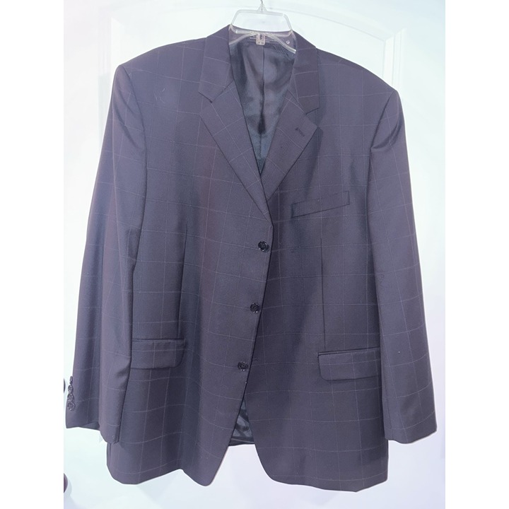 Jones NY Men’s 48R Sport Coat/Blazer Wool/Cashmere Blend Navy Blue Windowpane