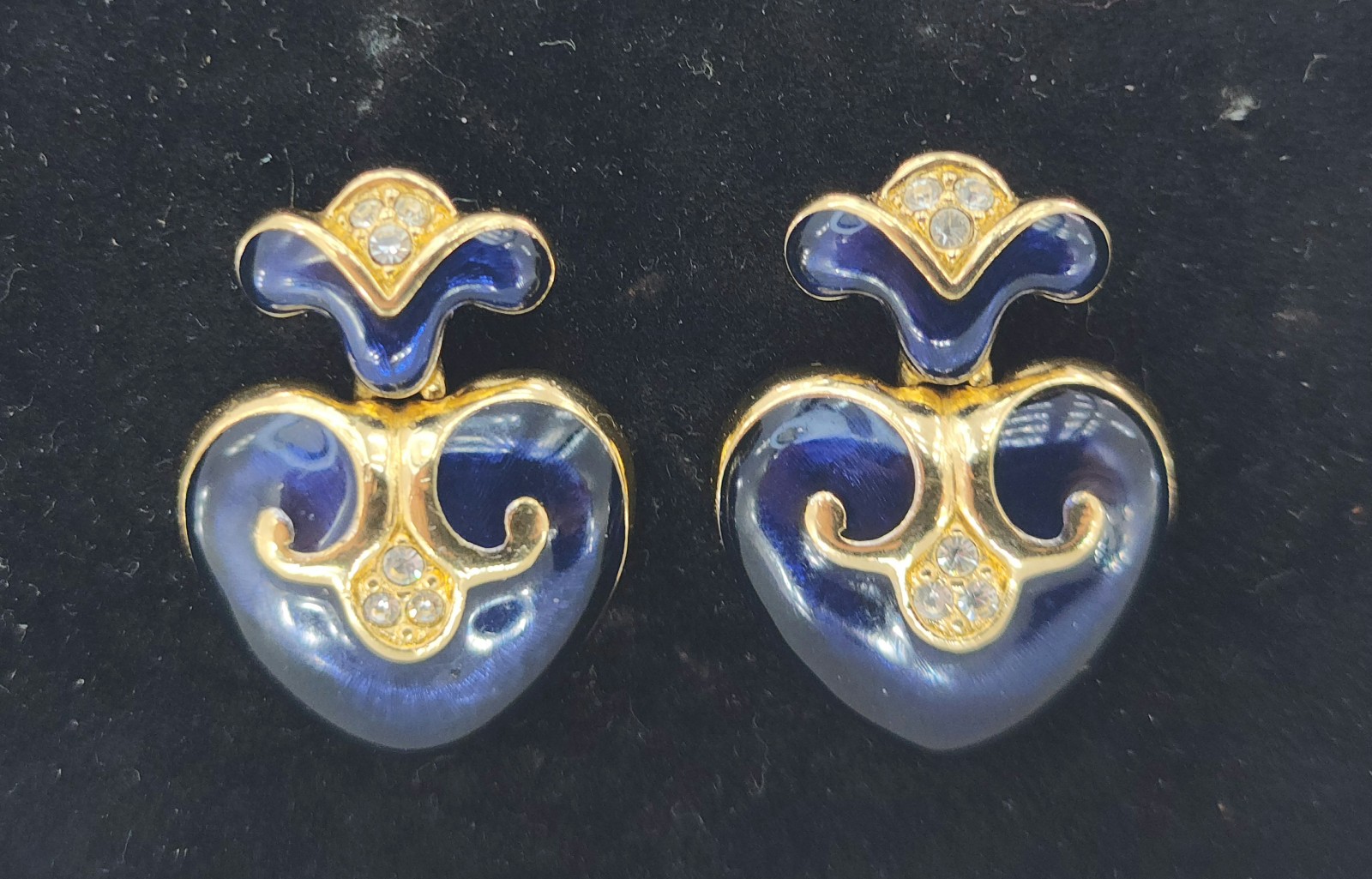 Swarovski Blue Enamel Heart Shaped With Crystal Earrings