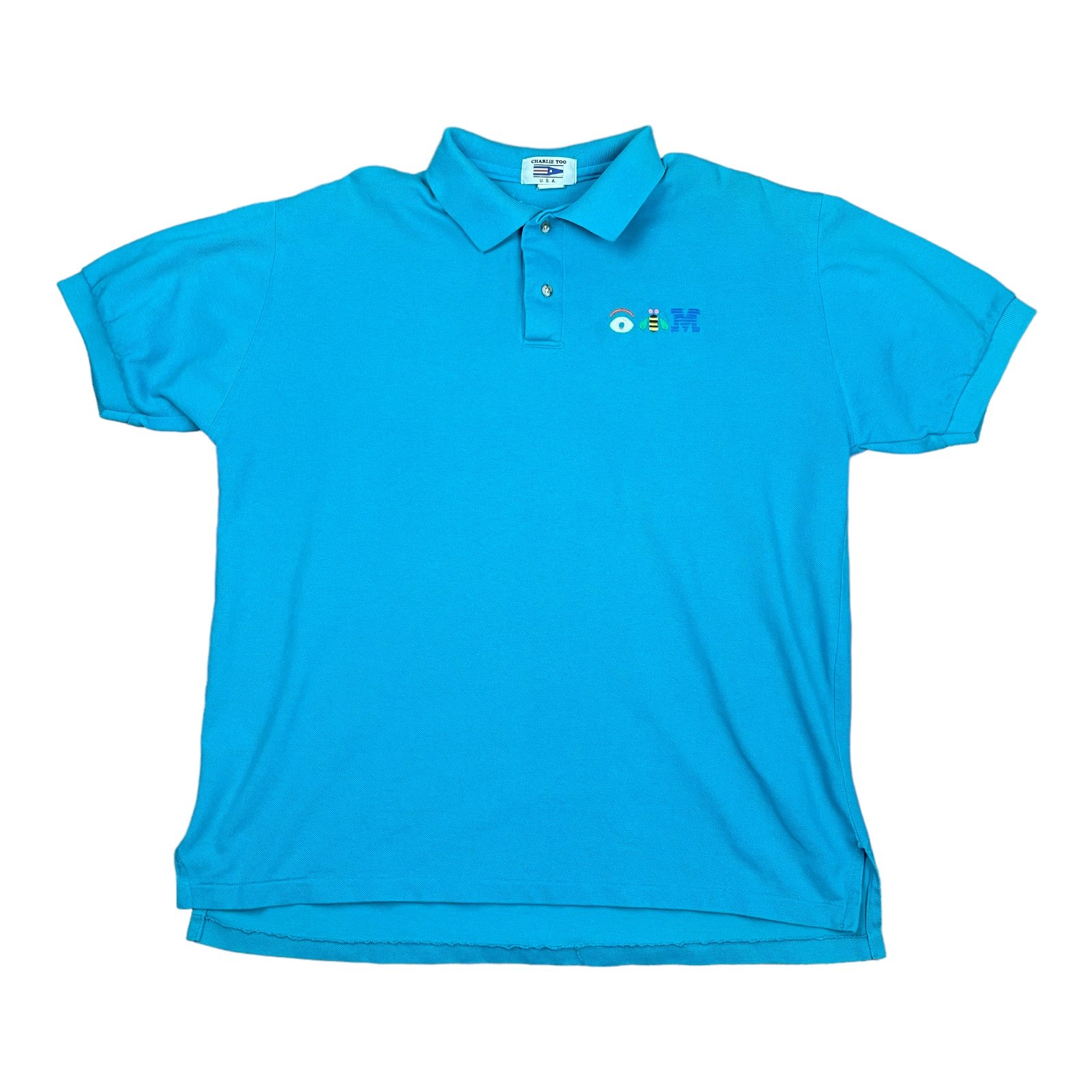 Vintage Made In USA Embroidered EYE BEE M (IBM) Polo Shirt Teal Size XL